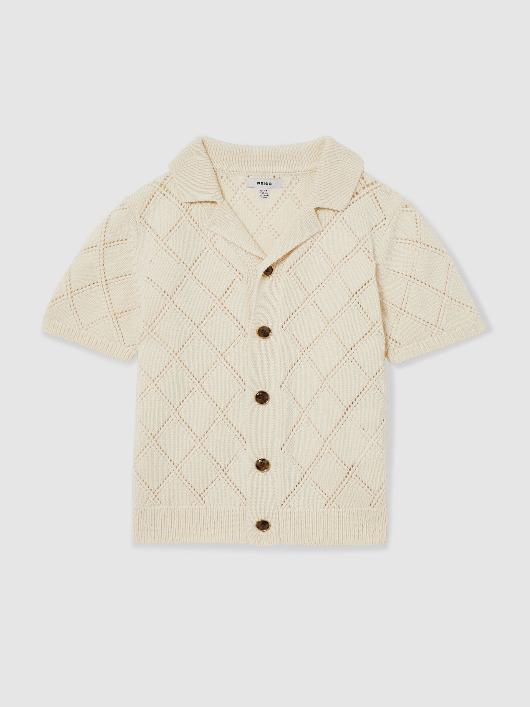 3-9 yrs Cotton Blend Diamond Knit Shirt in Off White - Image 2 of 4