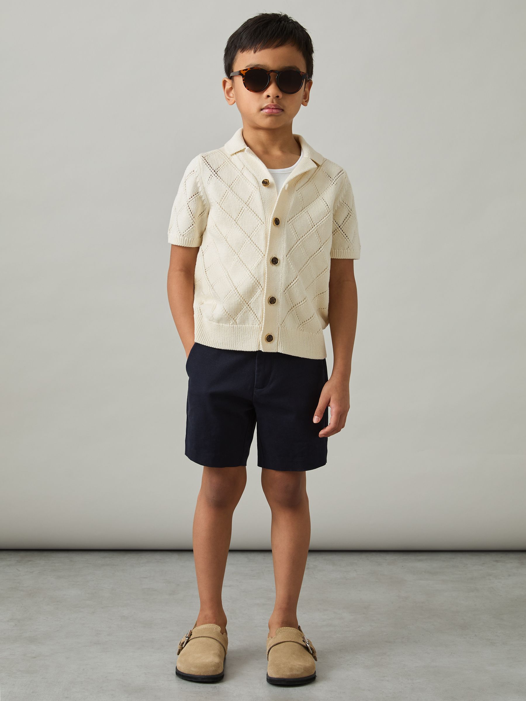 3-9 yrs Cotton Blend Diamond Knit Shirt in Off White - Image 3 of 4