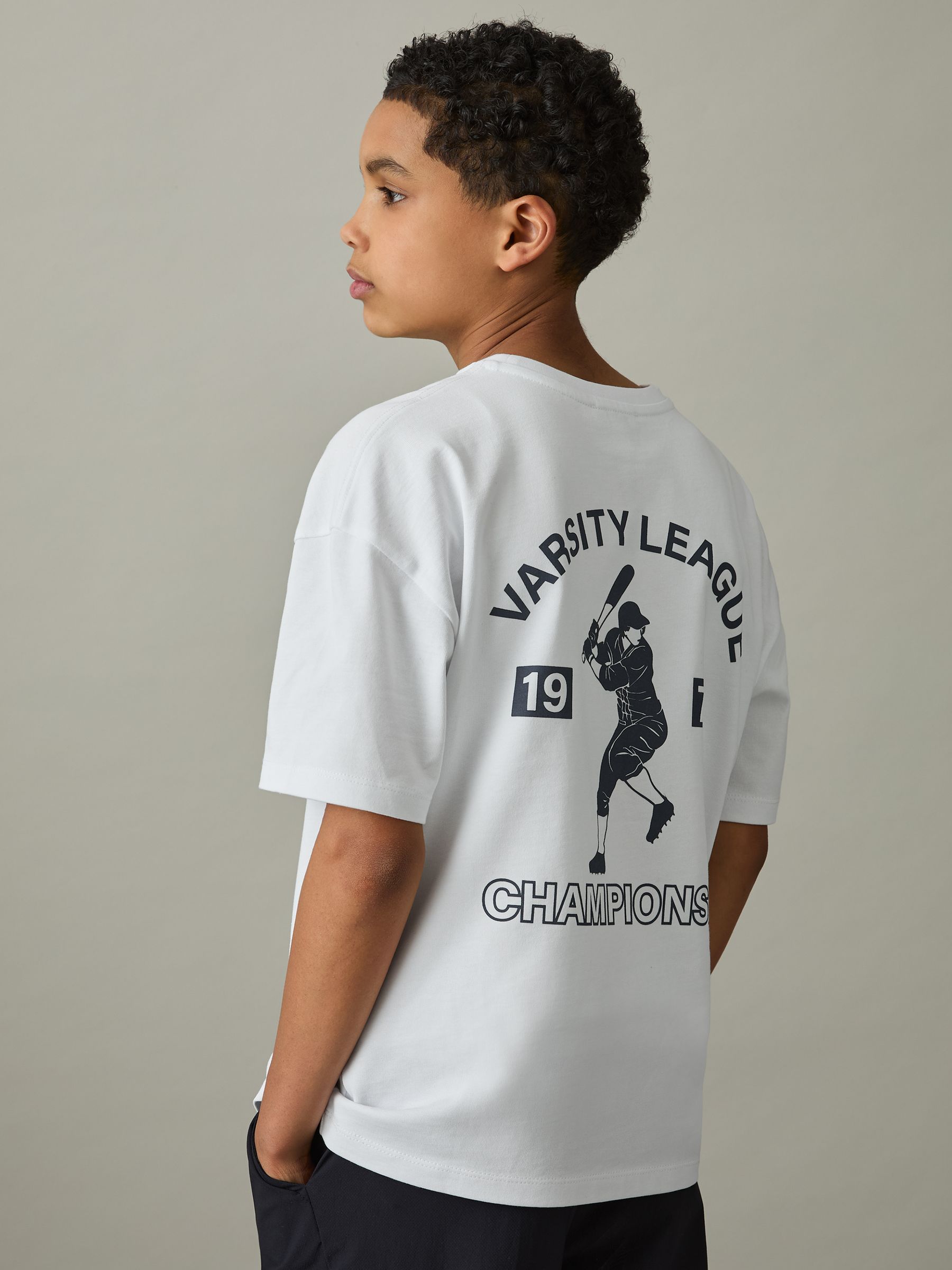 9-13 yrs Cotton Varsity-League T-Shirt in Off White - Image 1 of 4