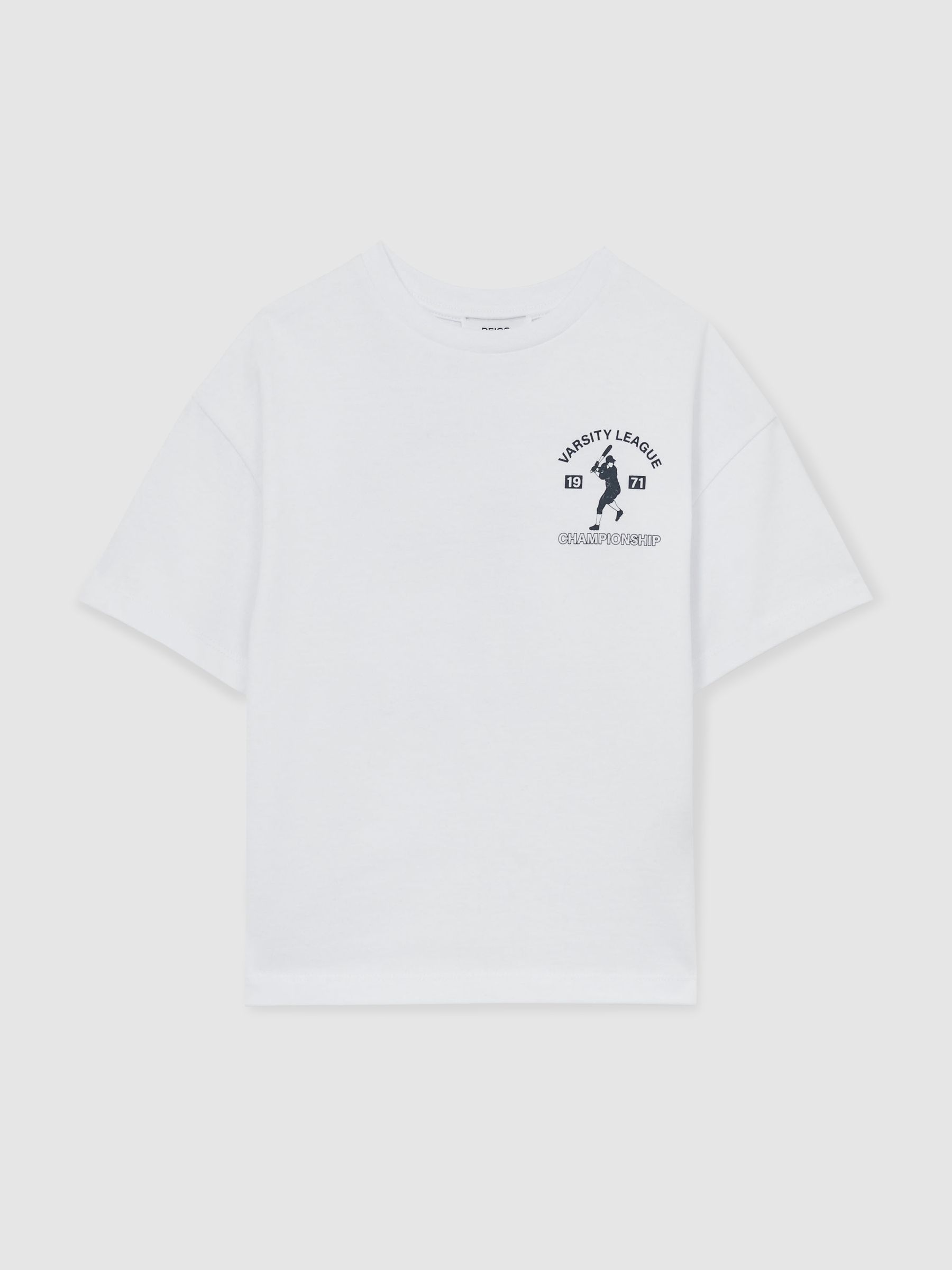 9-13 yrs Cotton Varsity-League T-Shirt in Off White - Image 2 of 4