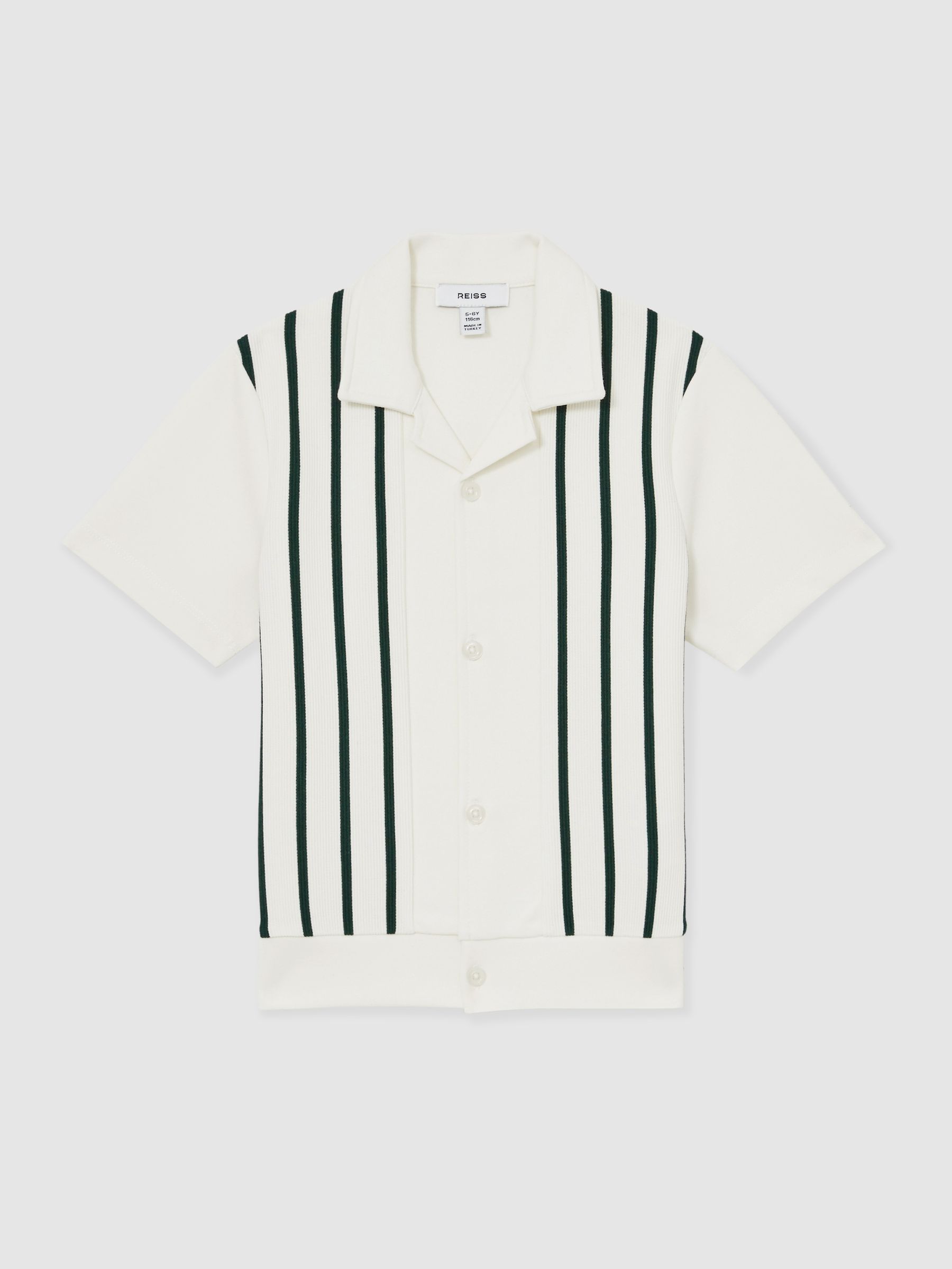 3-9 yrs Stripe Cuban Collar Shirt in Off White/Green - Image 2 of 4