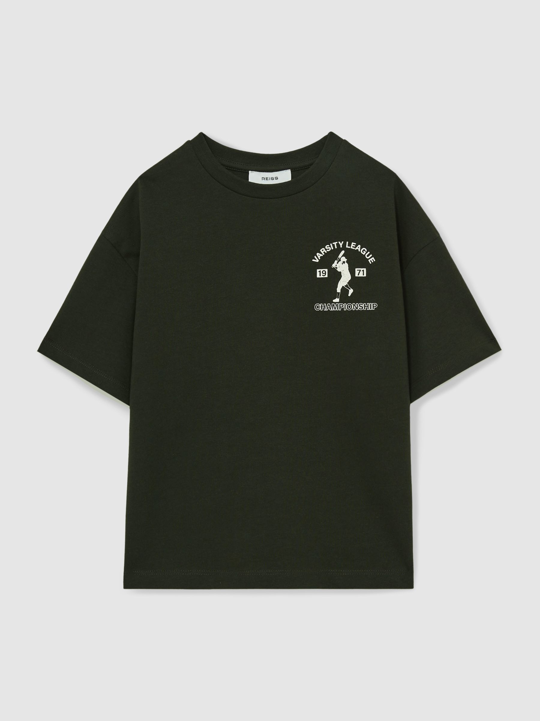 9-13 yrs Cotton Varsity-League T-Shirt in Forest Green - Image 2 of 4