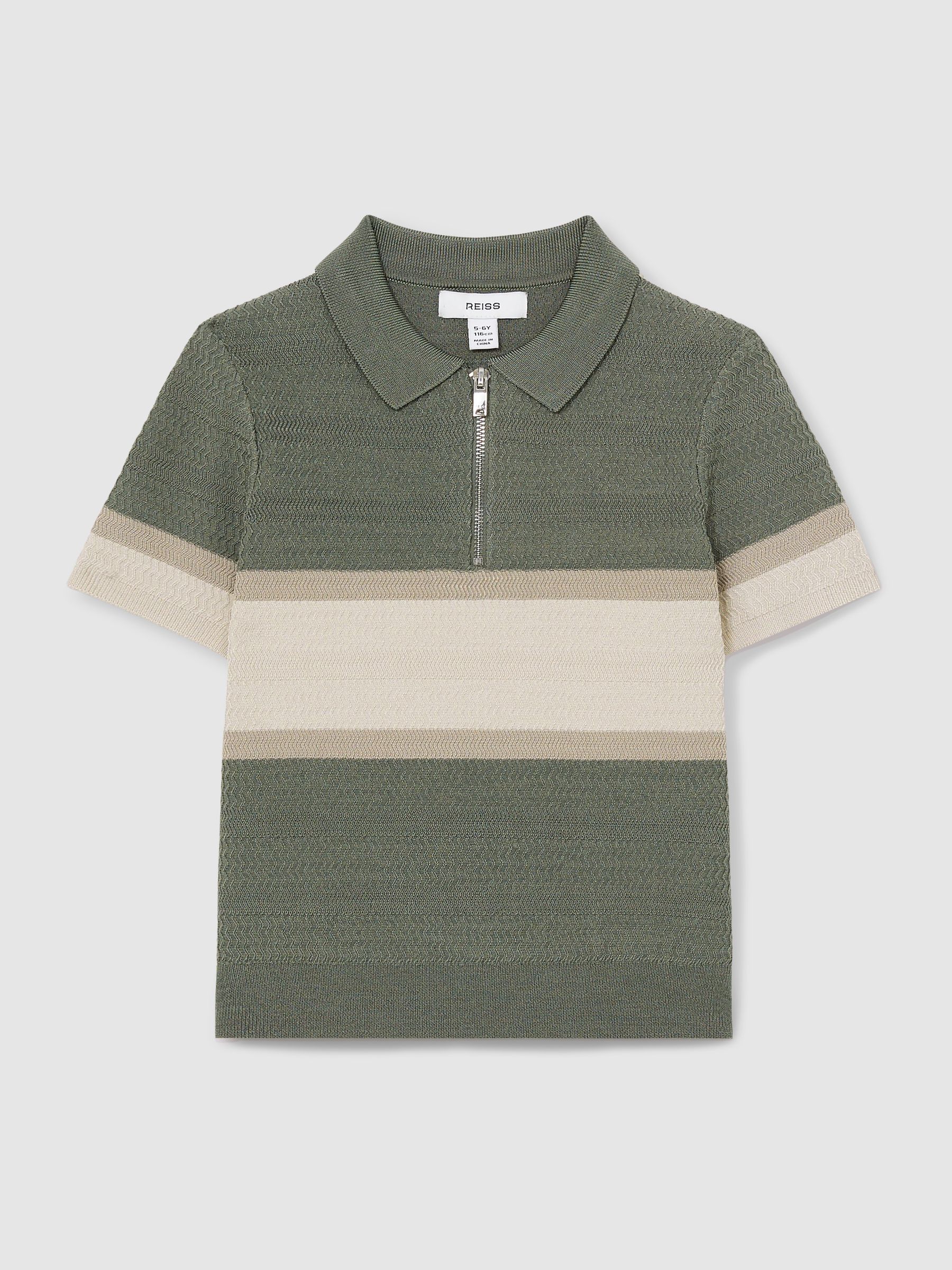 9-13 yrs Textured Colour-Block Polo Shirt in Sage Green - Image 2 of 4