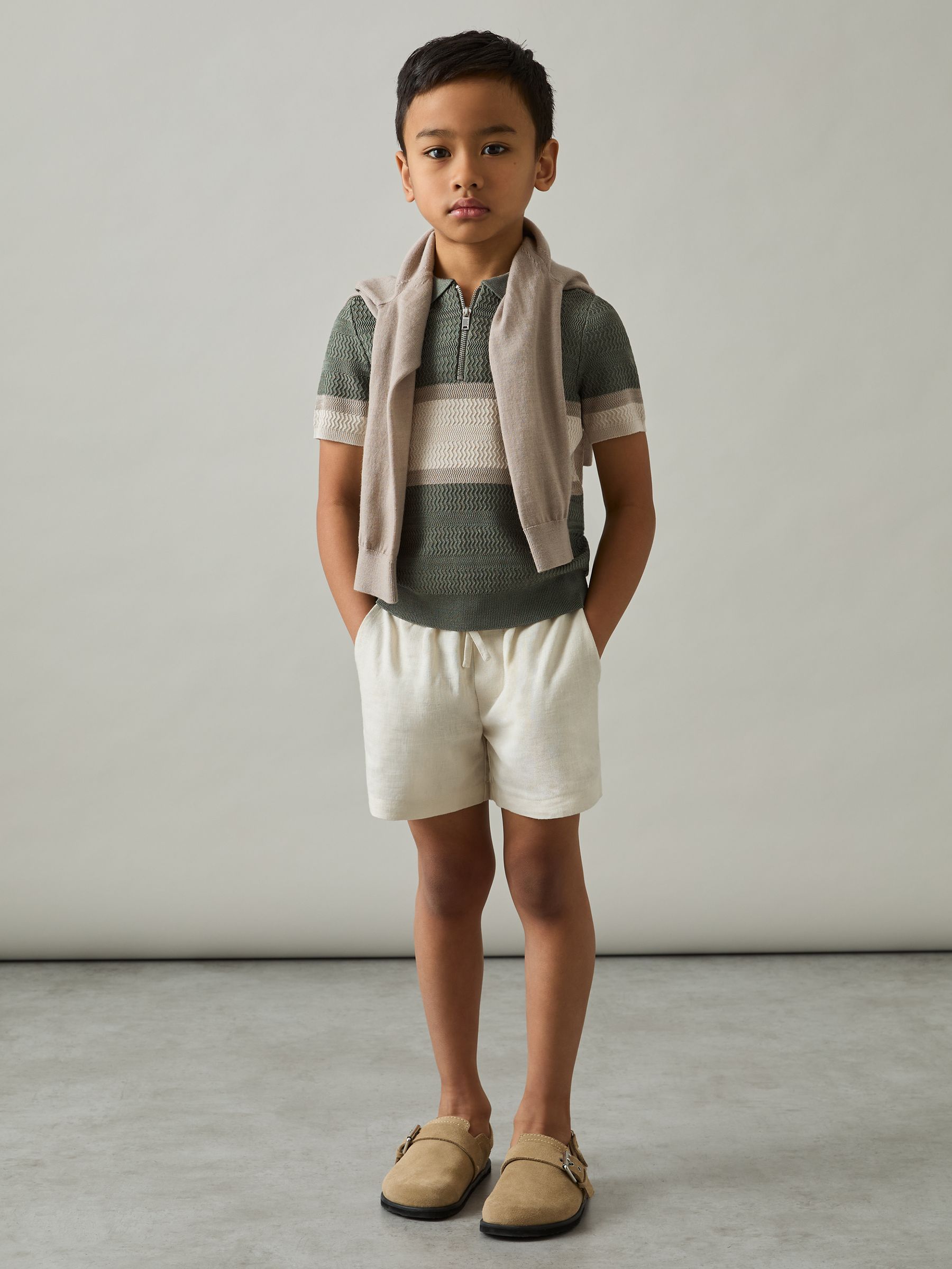 9-13 yrs Textured Colour-Block Polo Shirt in Sage Green - Image 3 of 4
