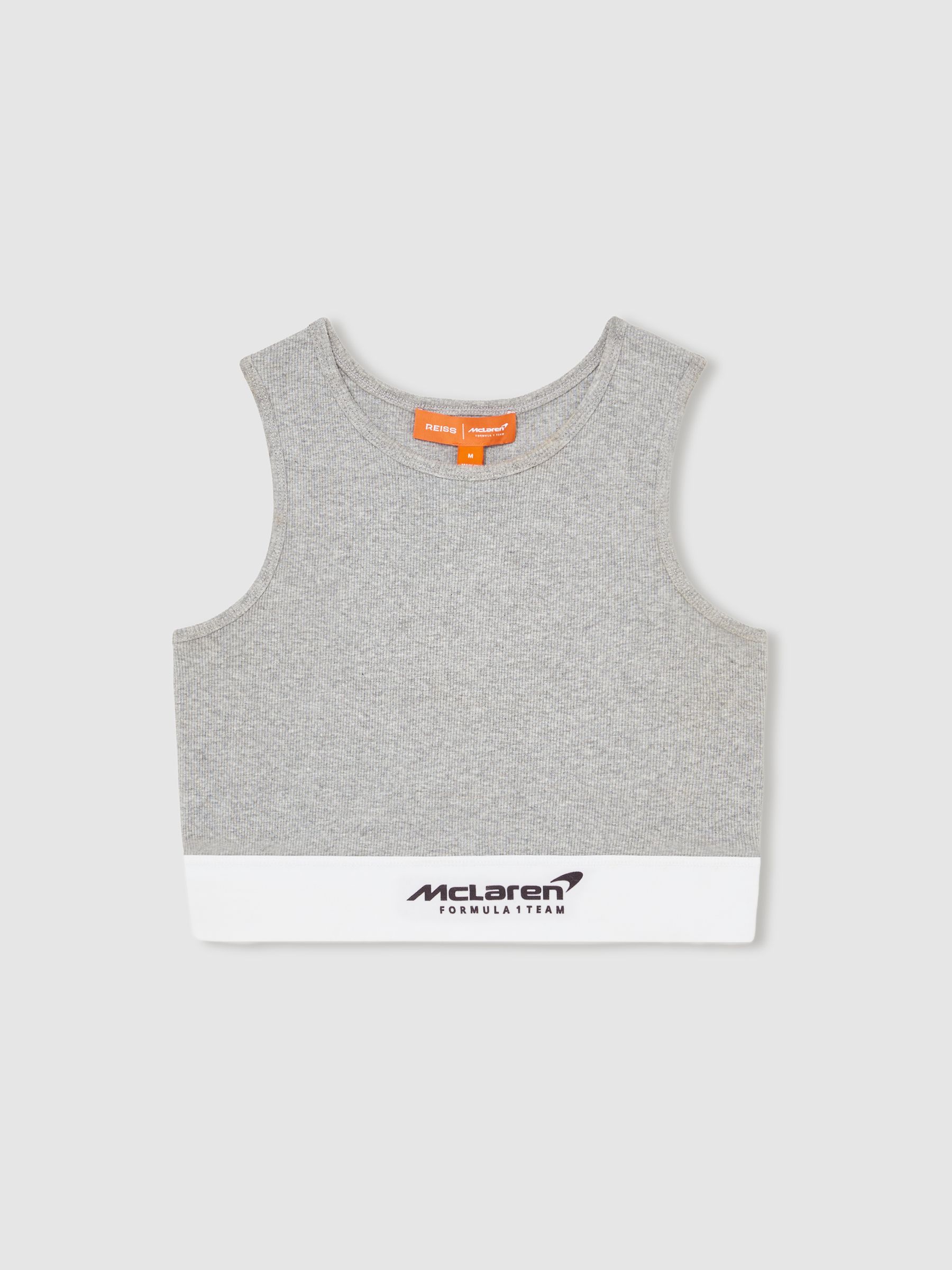 McLaren F1 Team Ribbed Cropped Vest in Grey Melange - Image 2 of 7