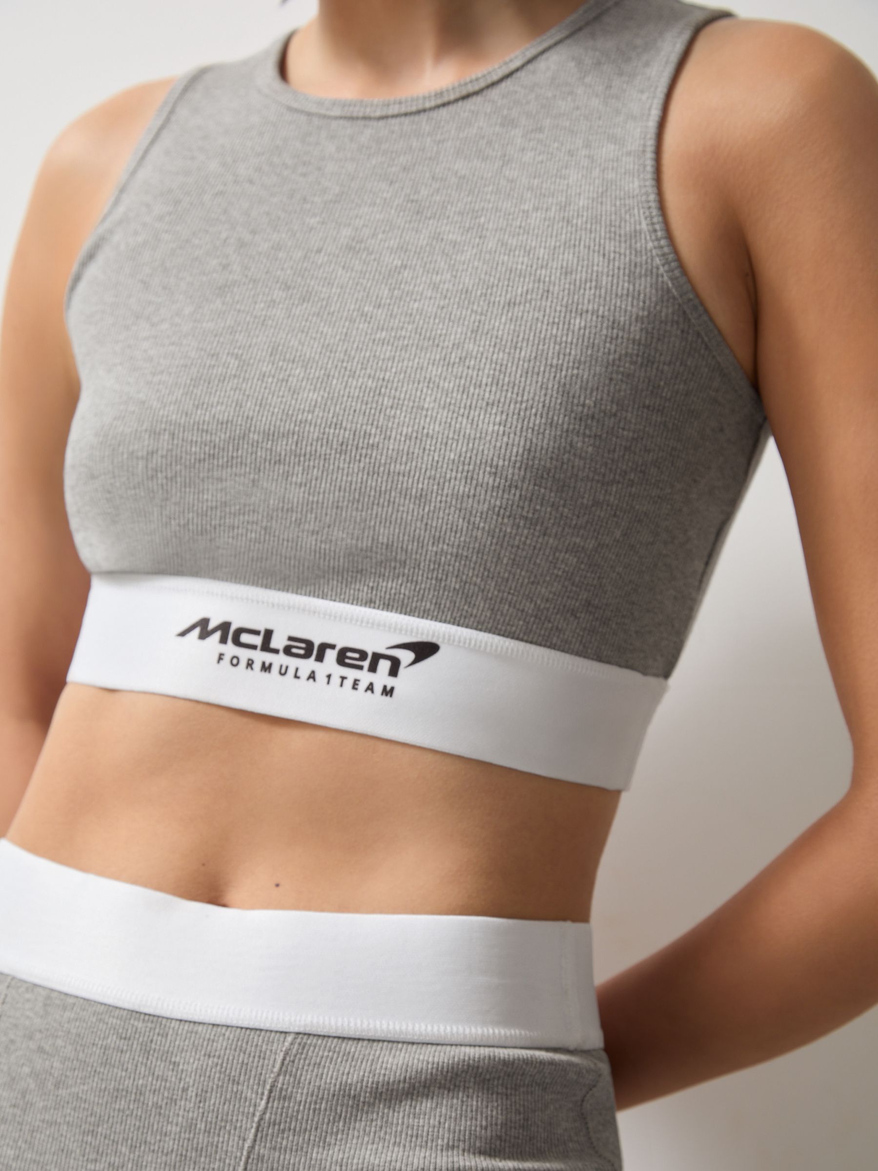 McLaren F1 Team Ribbed Cropped Vest in Grey Melange - Image 3 of 7