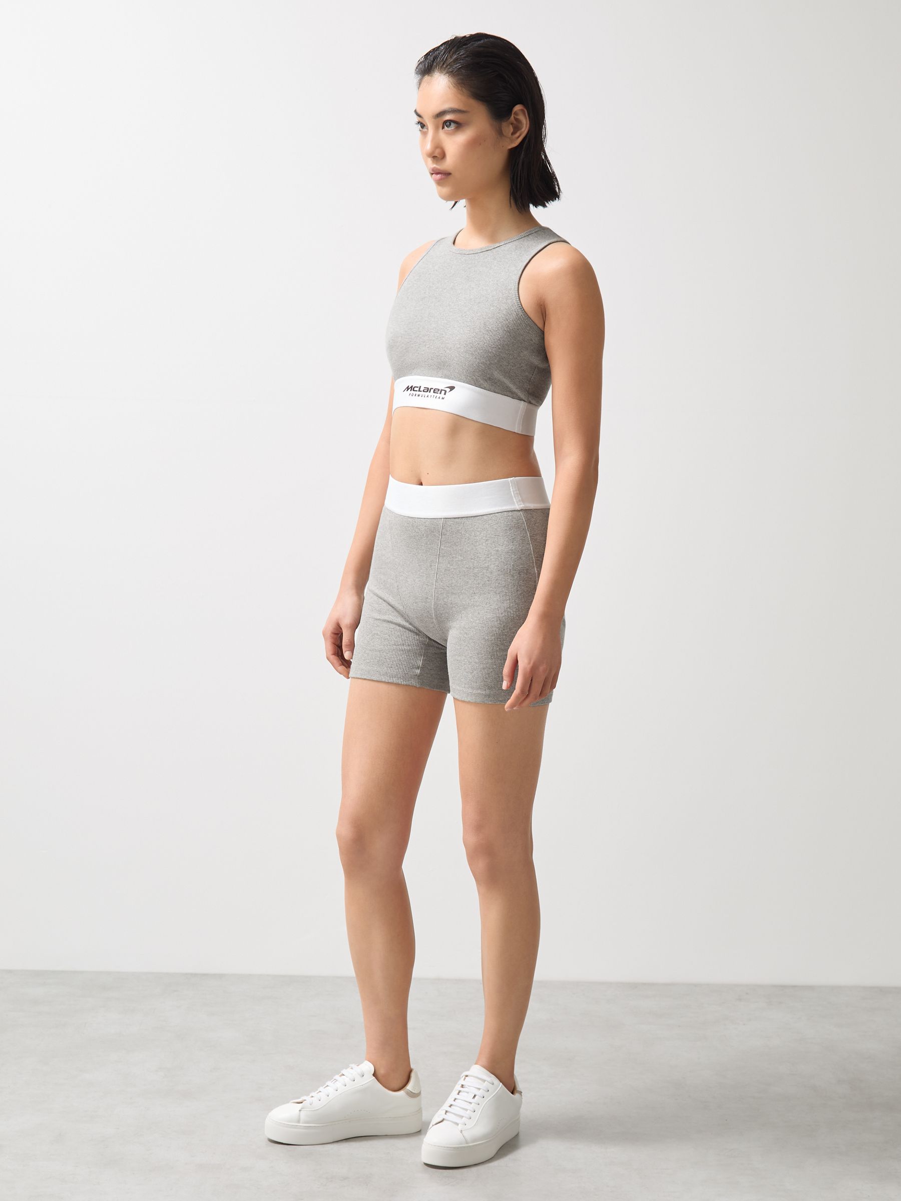 McLaren F1 Team Ribbed Cropped Vest in Grey Melange - Image 4 of 7