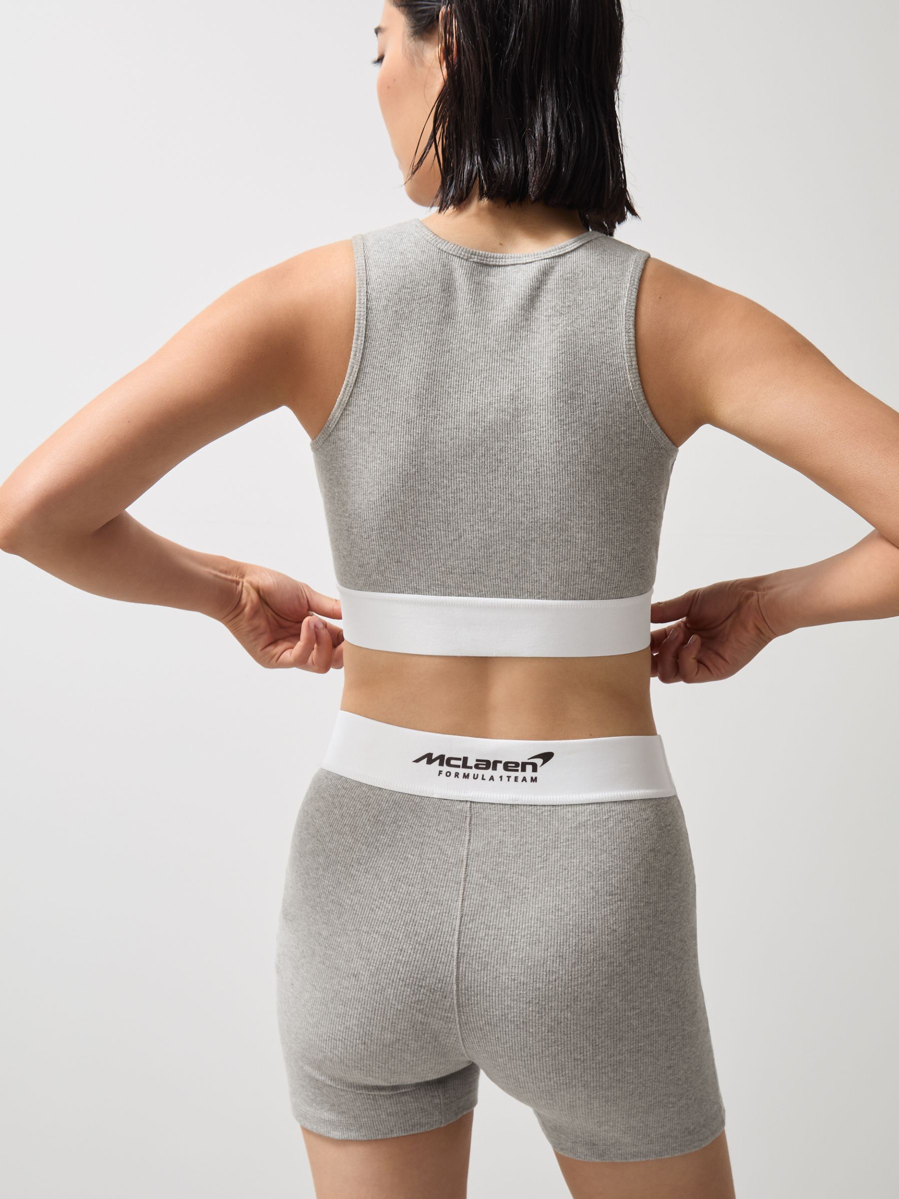 McLaren F1 Team Ribbed Cropped Vest in Grey Melange - Image 5 of 7