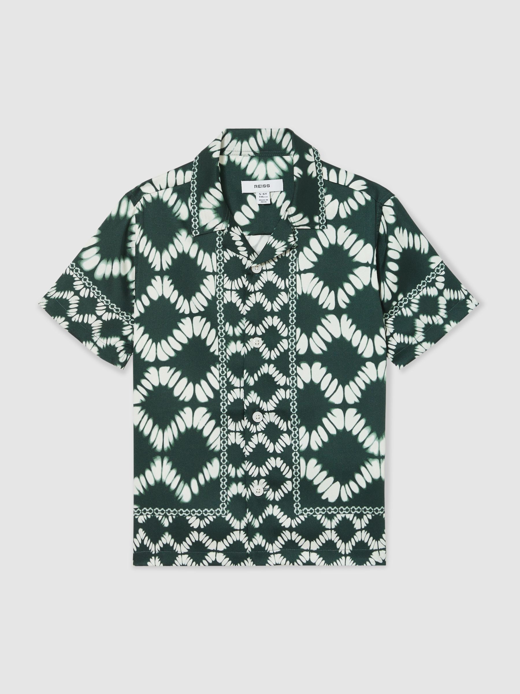 9-13 yrs Abstract Print Cuban Collar Shirt in Green - Image 2 of 4
