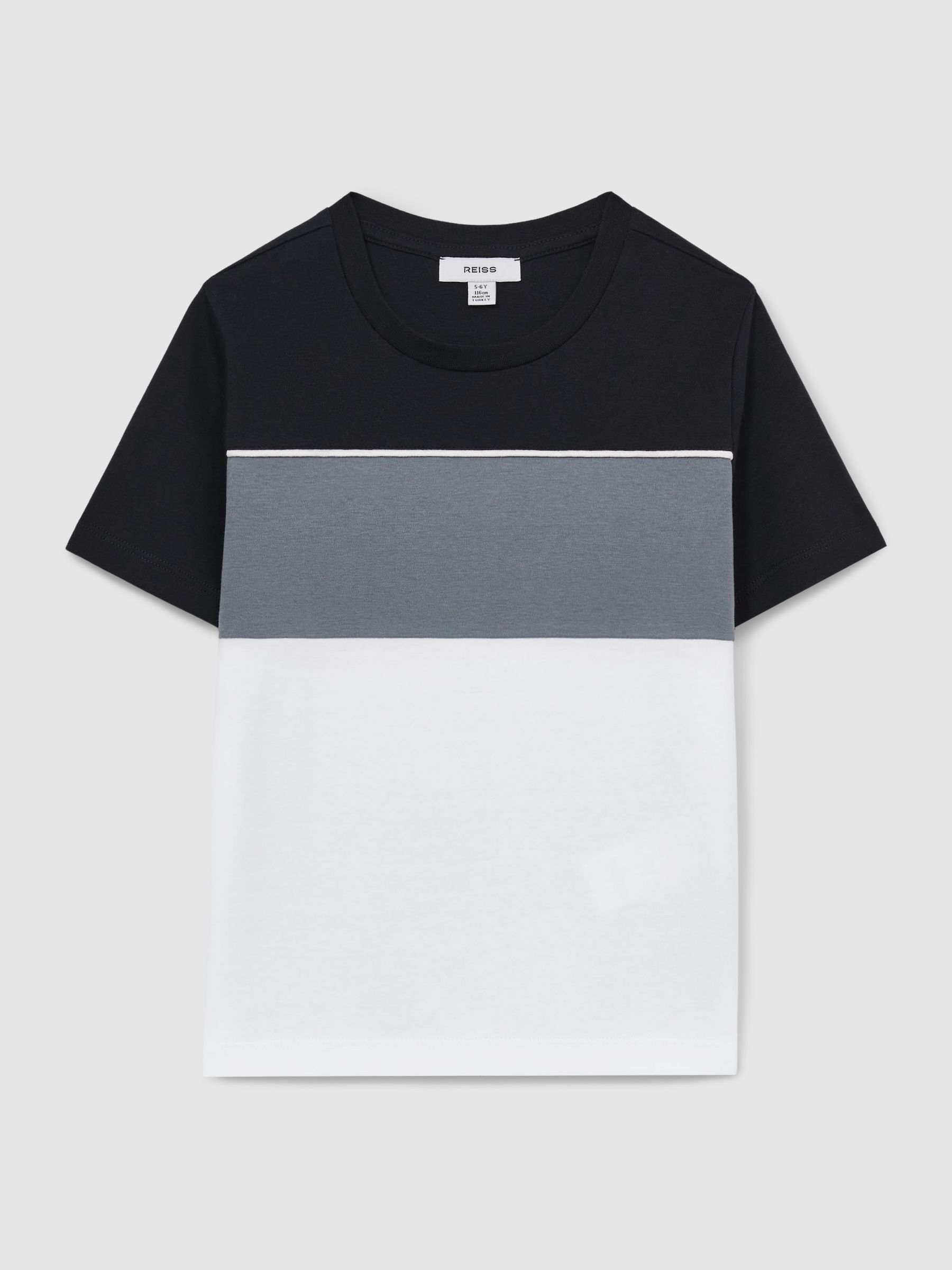 3-9 yrs Cotton Colour-Block Piped T-Shirt in Airforce Blue Multi - Image 2 of 4