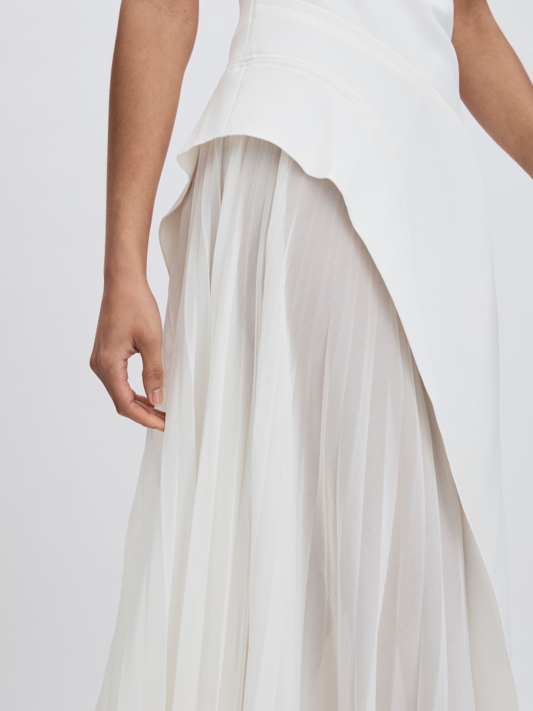 Sudden Midi Dress with Contrast Skirt in Cream - Image 4 of 7