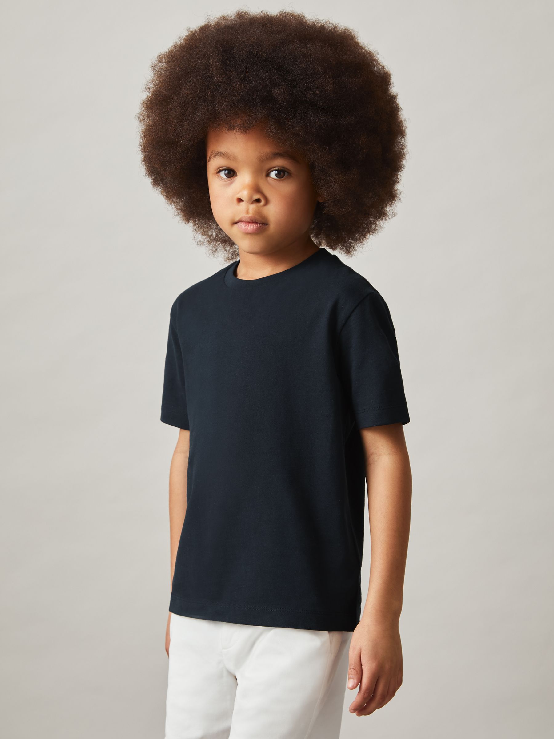 13-14 yrs Cotton Crew-Neck T-Shirt in Navy - Image 3 of 4