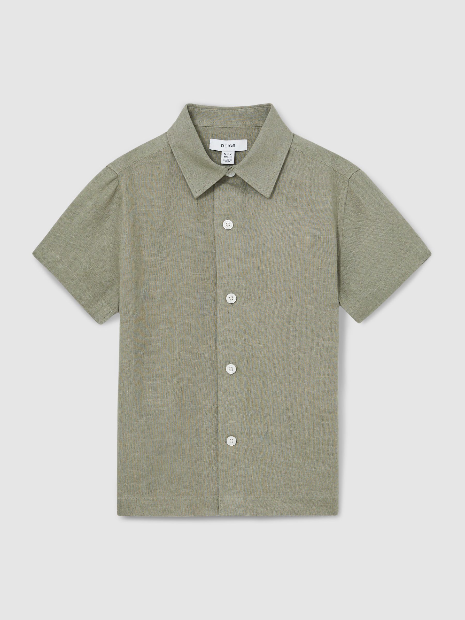 3-9 yrs Short Sleeve Linen Shirt in Thyme Green - Image 2 of 4