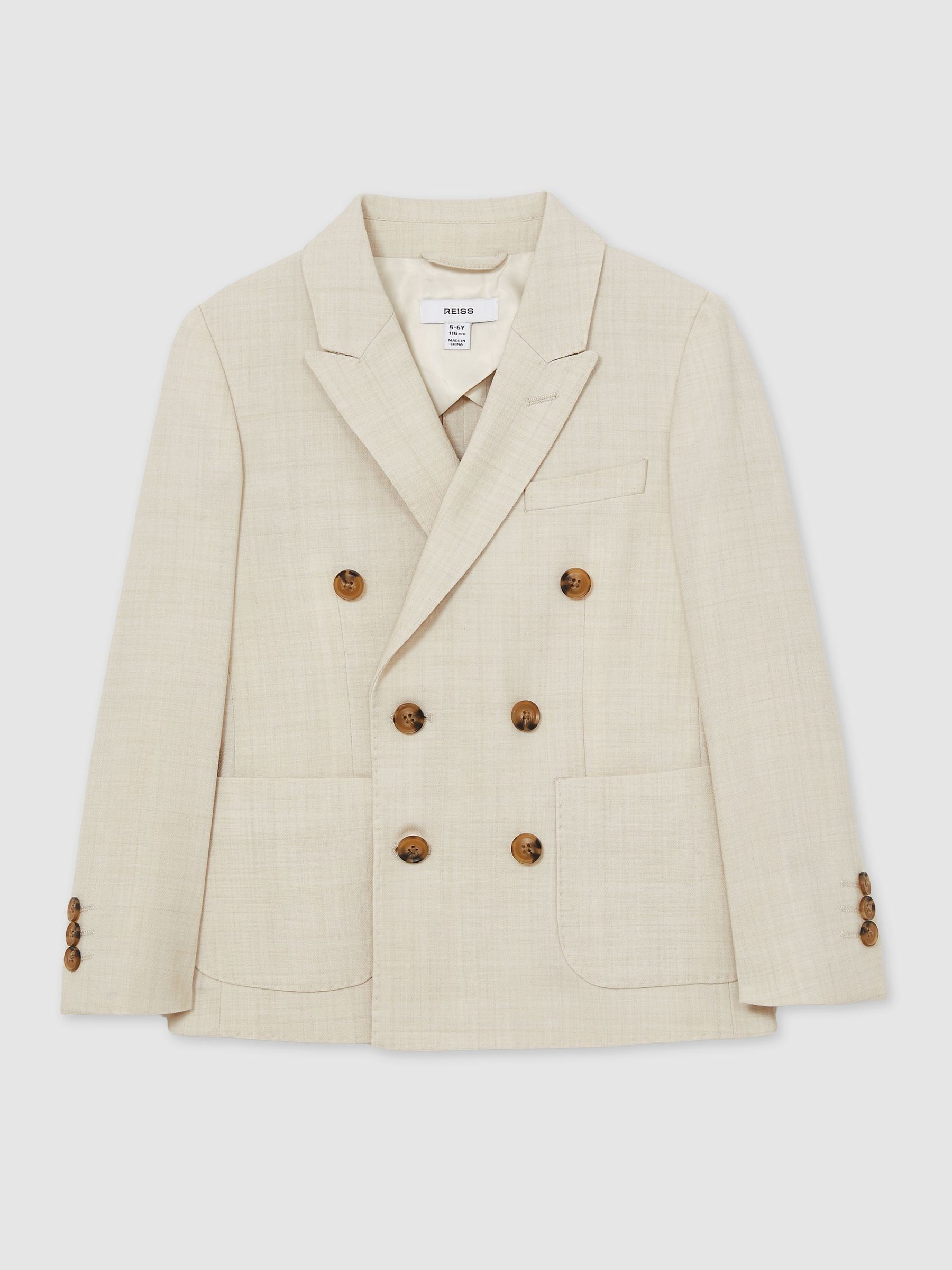 9-13 yrs Double-Breasted Textured Blazer With Wool in Stone - Image 2 of 5