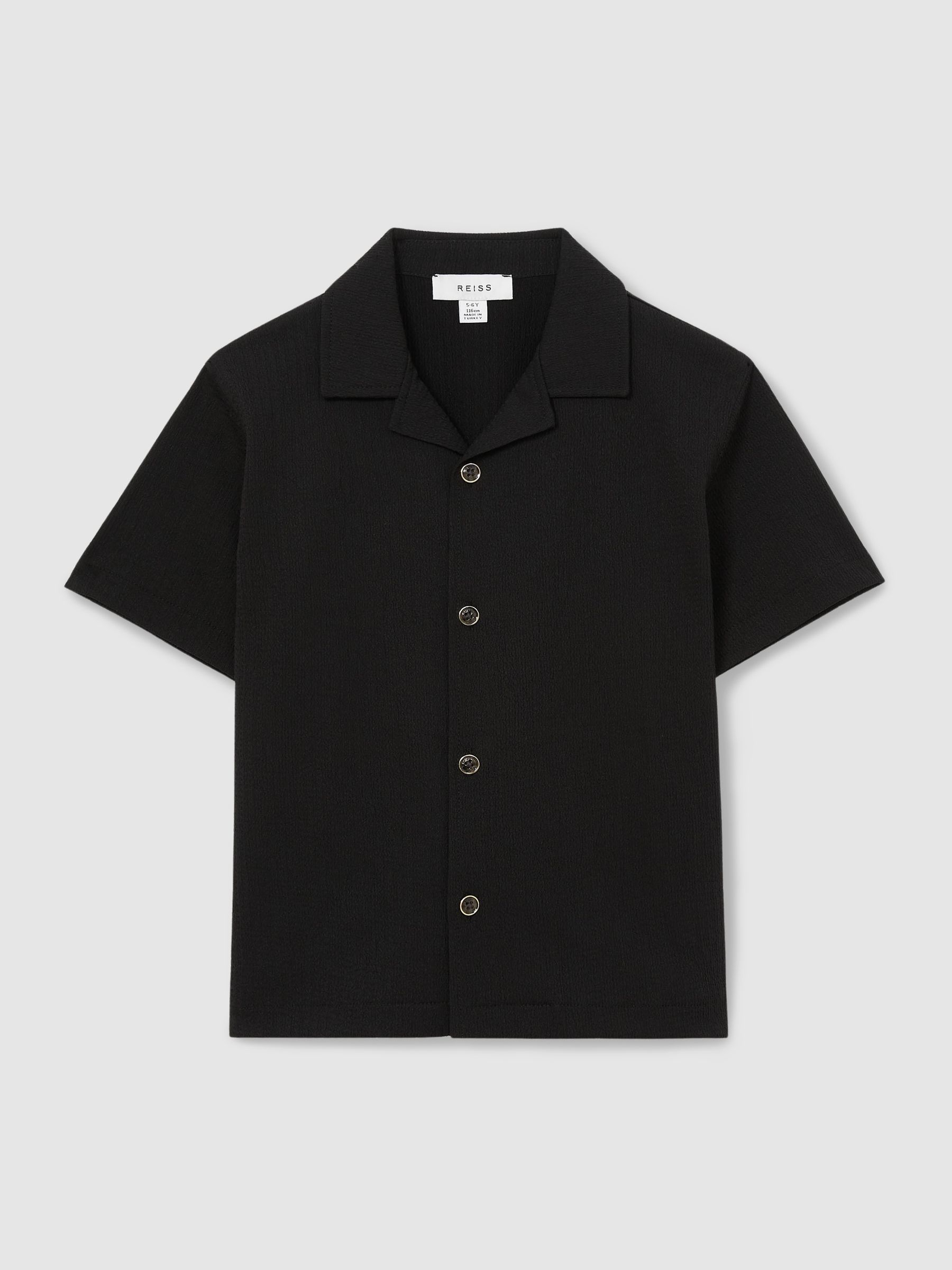 3-9 yrs Textured Cuban Collar Shirt in Black - Image 2 of 4