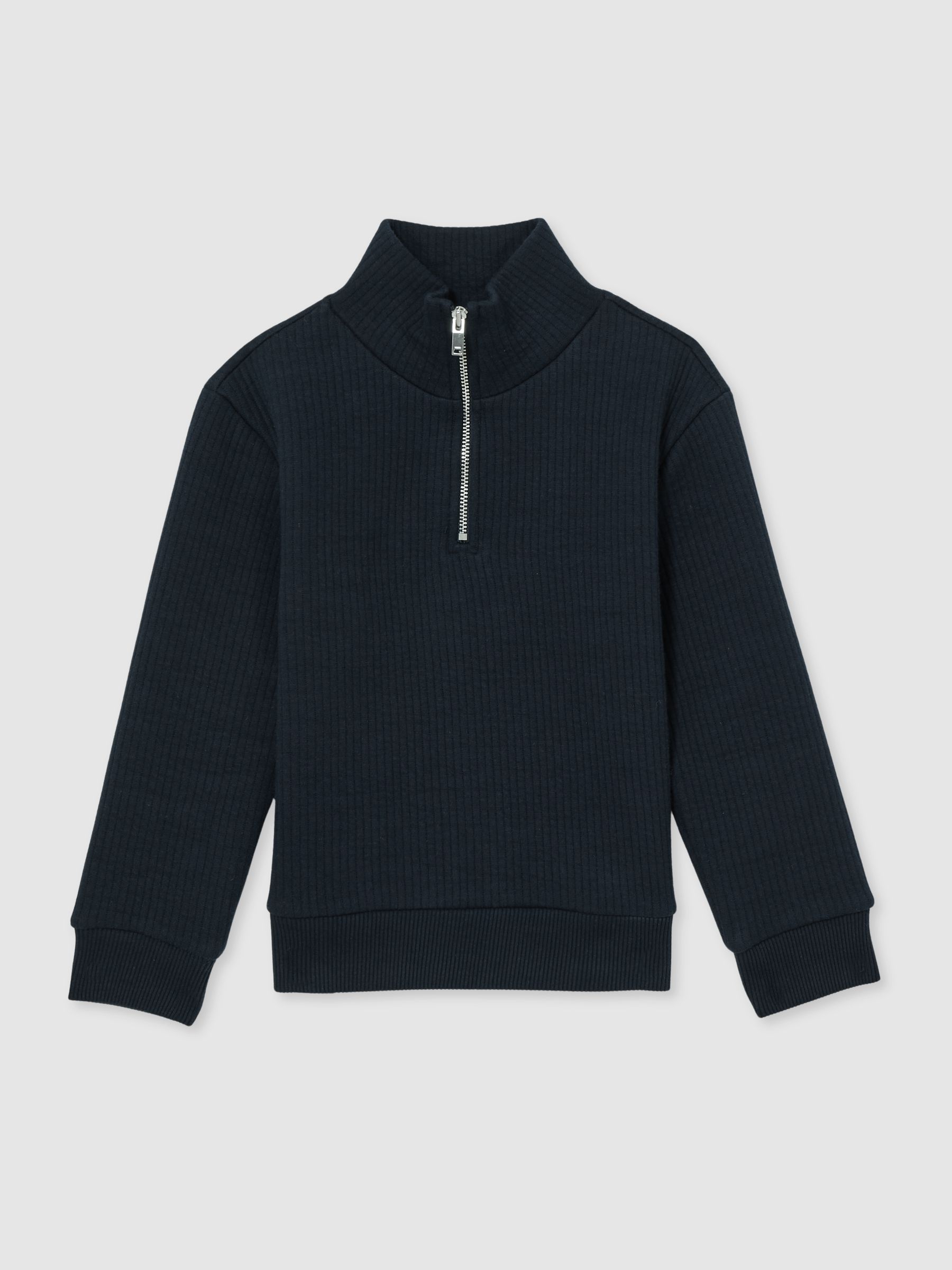 3-9 yrs Cotton-Blend Half-Zip Funnel-Neck Jumper in Navy - Image 2 of 4