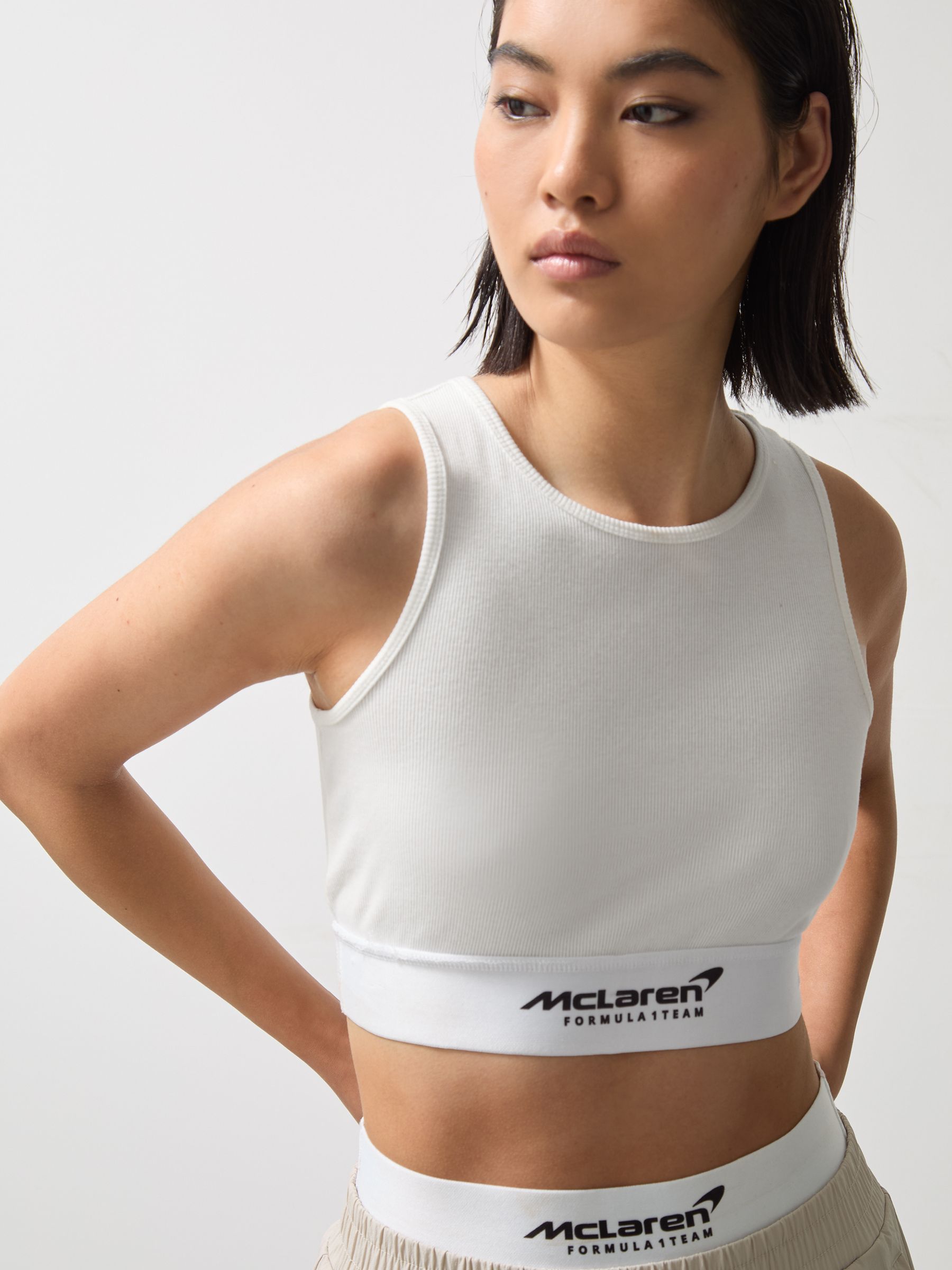McLaren F1 Team Ribbed Cropped Vest in White - Image 1 of 6