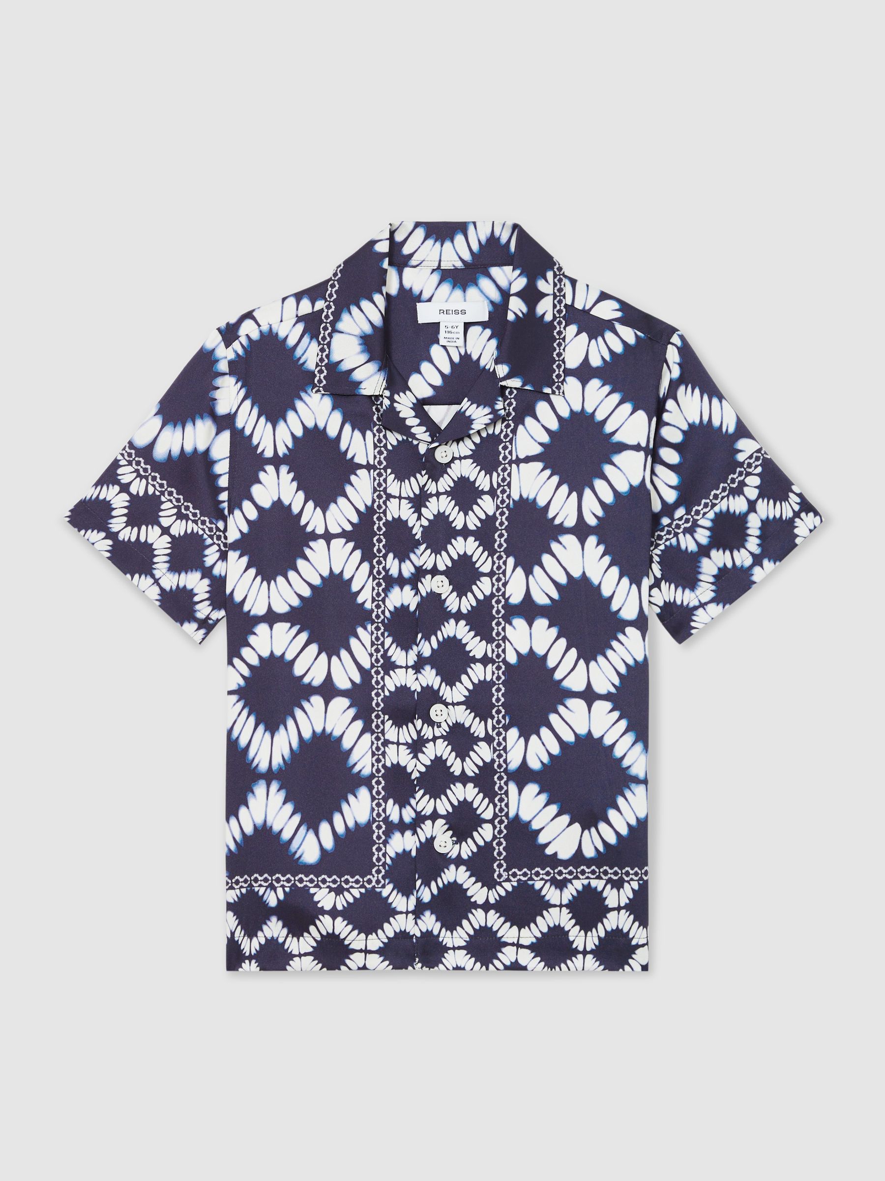13-14 yrs Abstract Print Cuban Collar Shirt in Blue - Image 1 of 4 13-14 yrs Abstract Print Cuban Collar Shirt in Blue - Image 1 of 4