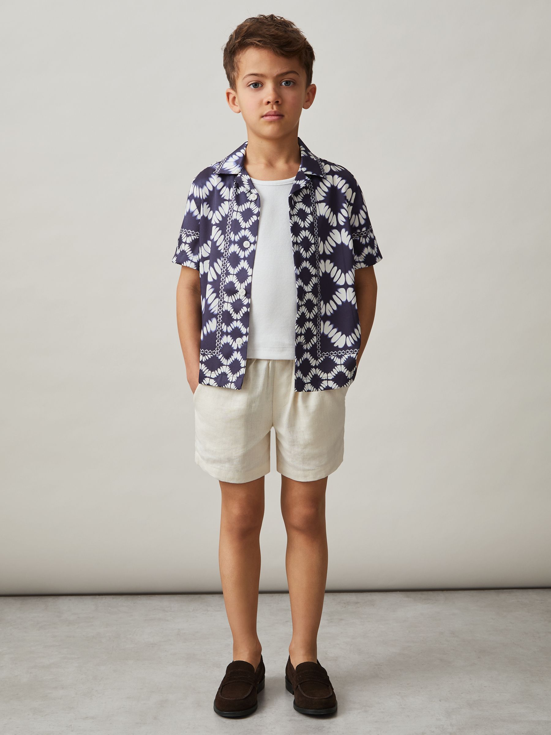 13-14 yrs Abstract Print Cuban Collar Shirt in Blue - Image 2 of 4