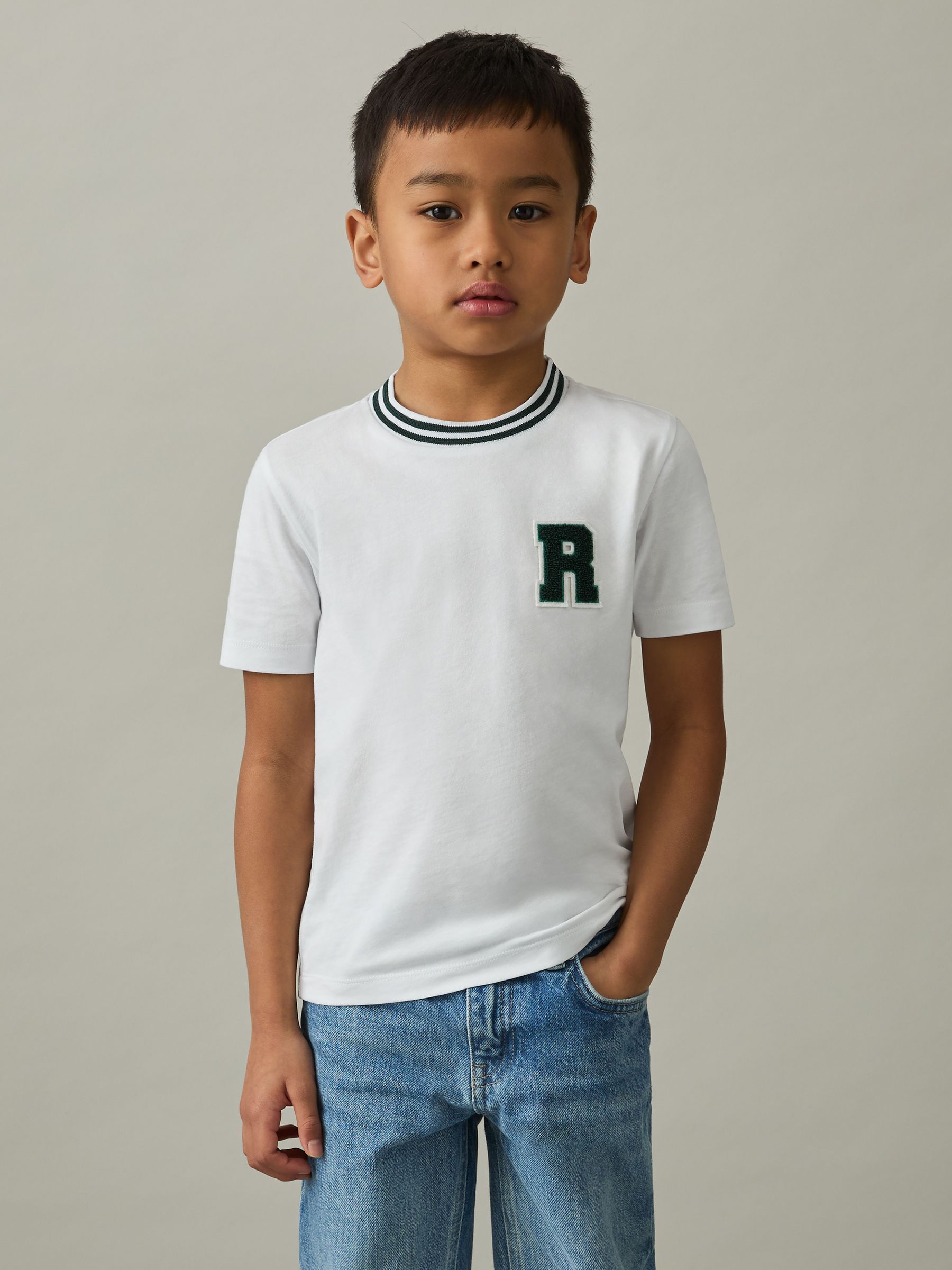 3-9 yrs Cotton Letter-Patch T-Shirt in White - Image 1 of 4