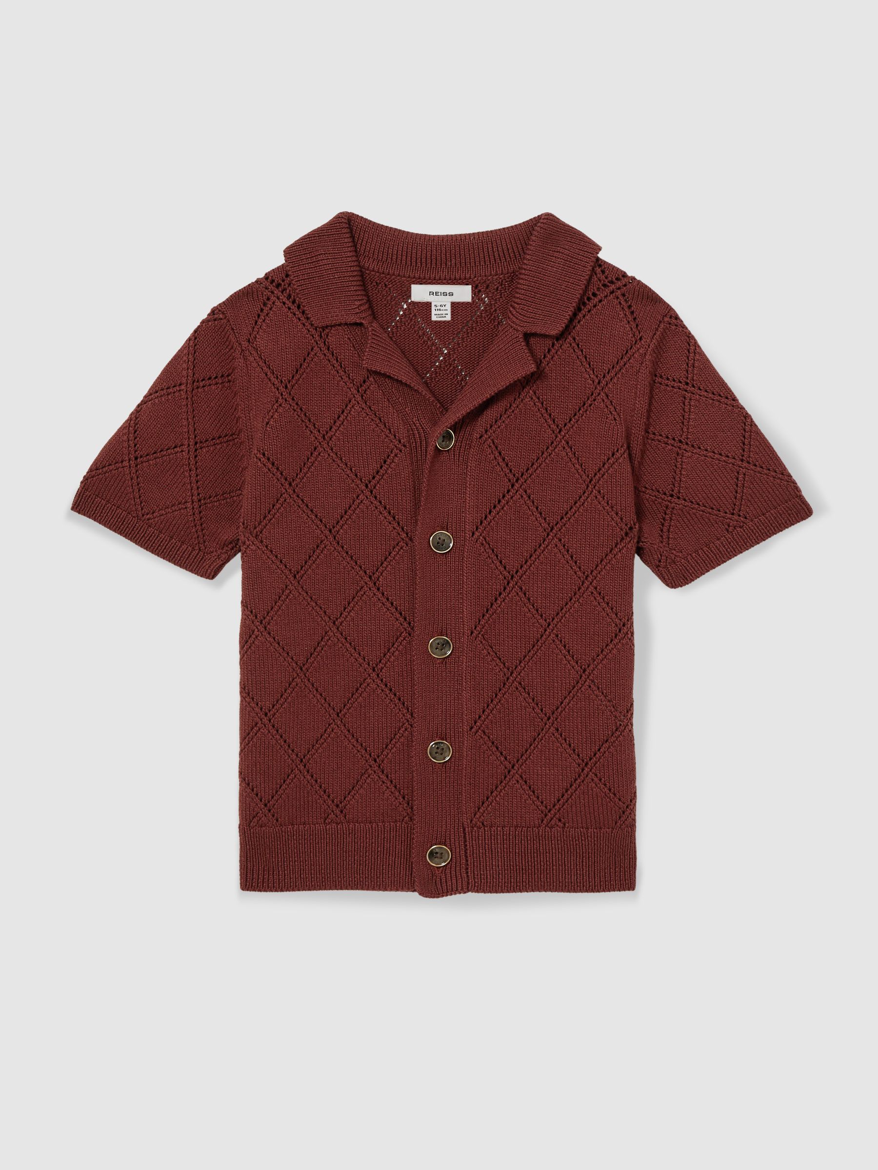 9-13 yrs Cotton Blend Diamond Knit Shirt in Paprika Red - Image 2 of 4