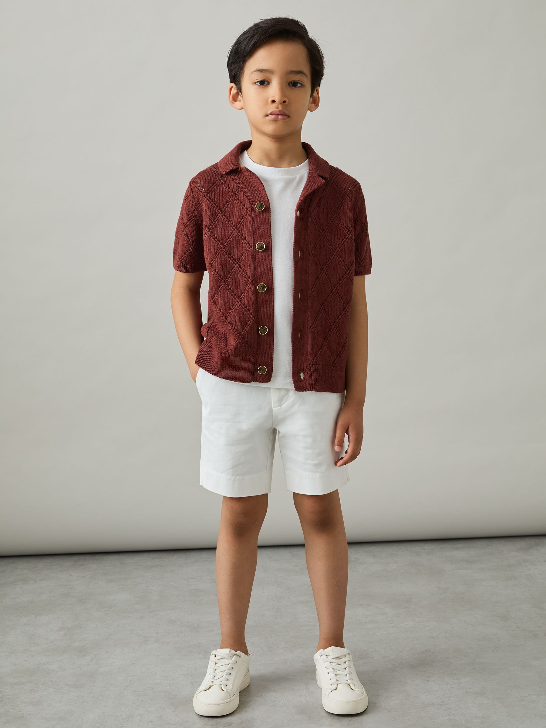 9-13 yrs Cotton Blend Diamond Knit Shirt in Paprika Red - Image 3 of 4