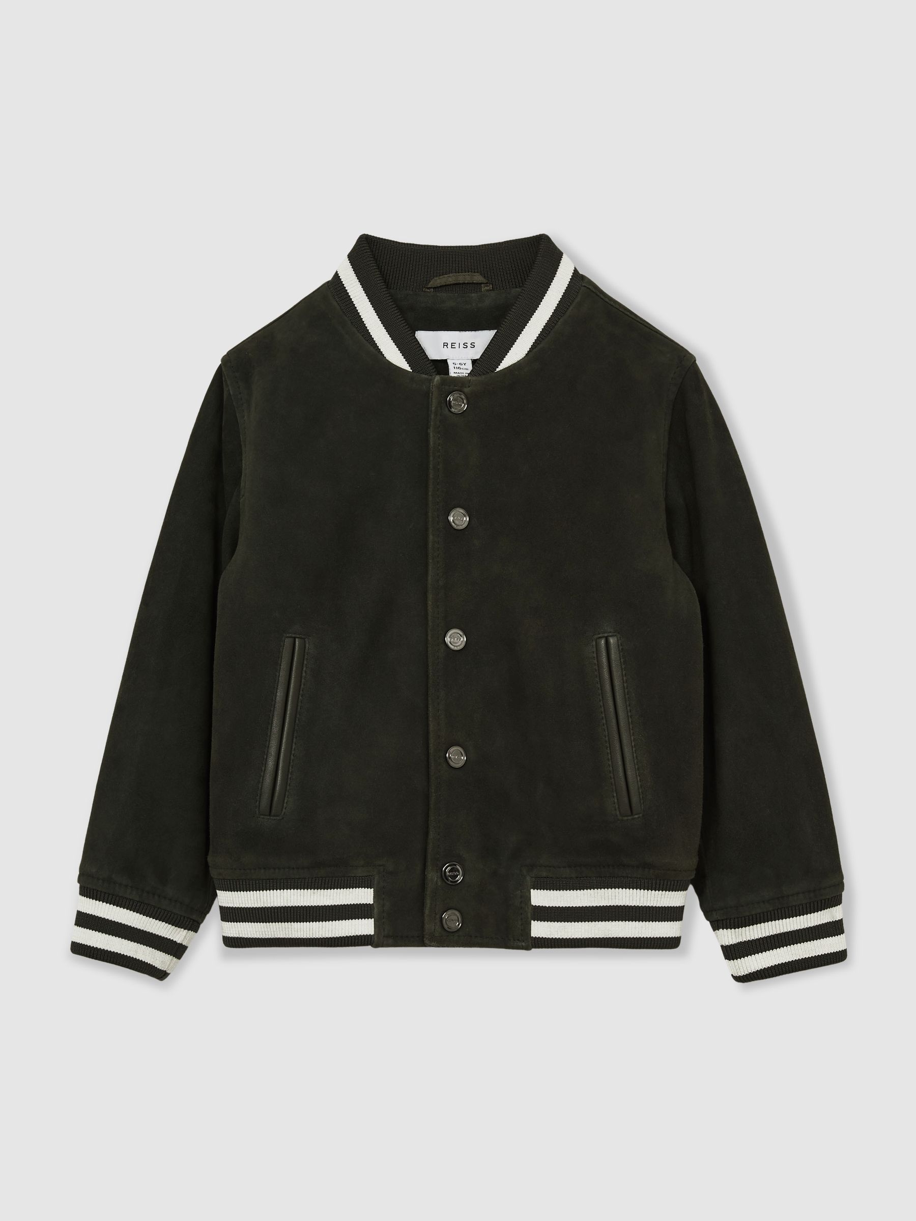 3-9 yrs Suede Varsity Bomber Jacket in Dark Green - Image 2 of 5