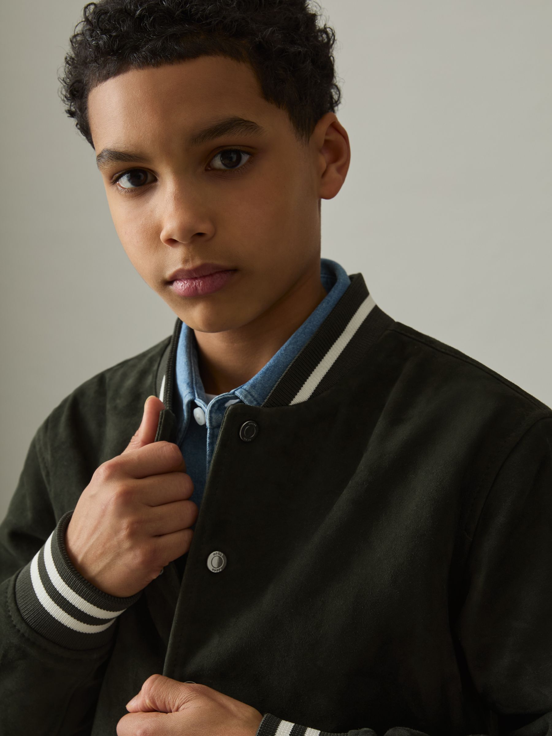 3-9 yrs Suede Varsity Bomber Jacket in Dark Green - Image 4 of 5