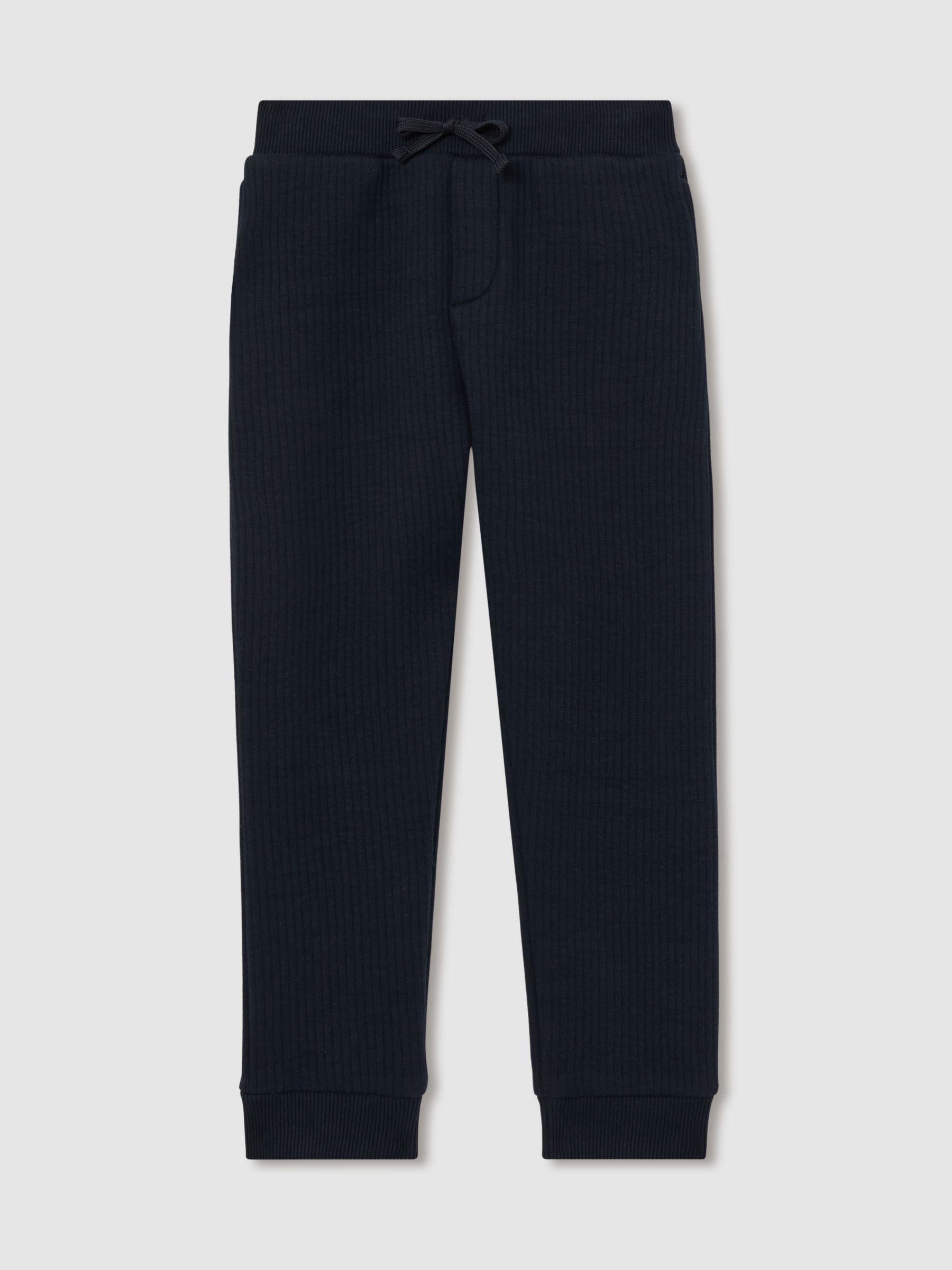 13-14 yrs Cotton-Blend Ribbed Drawstring Joggers in Navy - Image 1 of 4