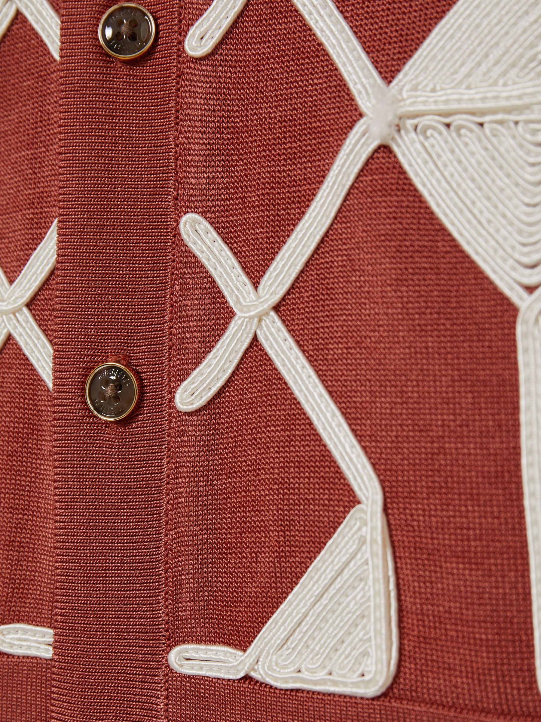 3-9 yrs Geometric Embroidery Knit Shirt in Paprika Red/Off White - Image 4 of 4
