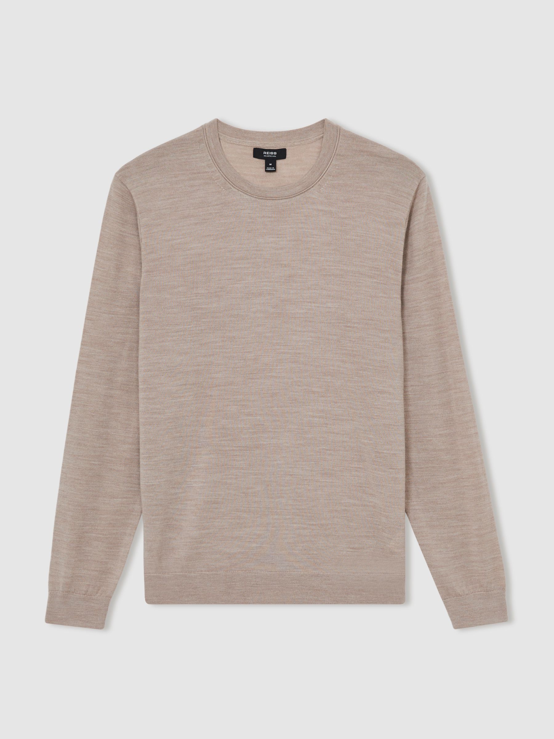 Merino Wool Crew Neck Jumper in Wheat Melange - Image 2 of 5