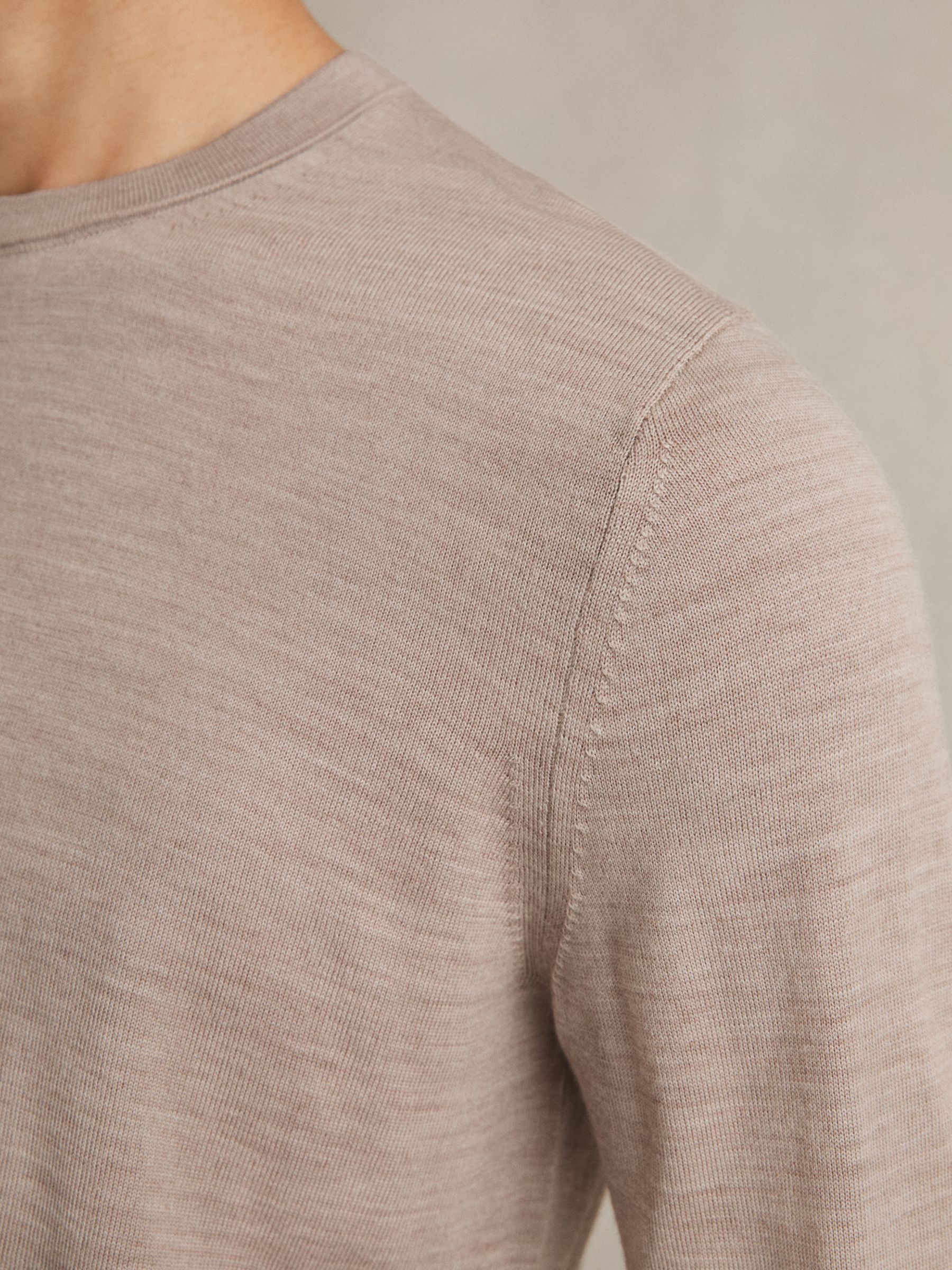 Merino Wool Crew Neck Jumper in Wheat Melange - Image 3 of 5