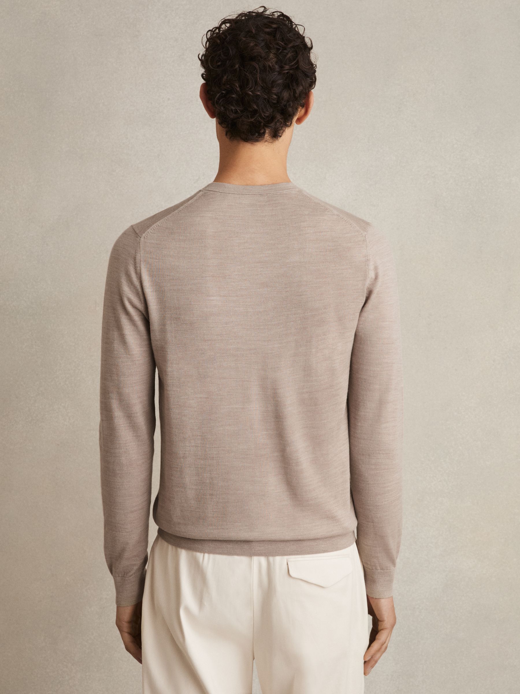 Merino Wool Crew Neck Jumper in Wheat Melange - Image 4 of 5