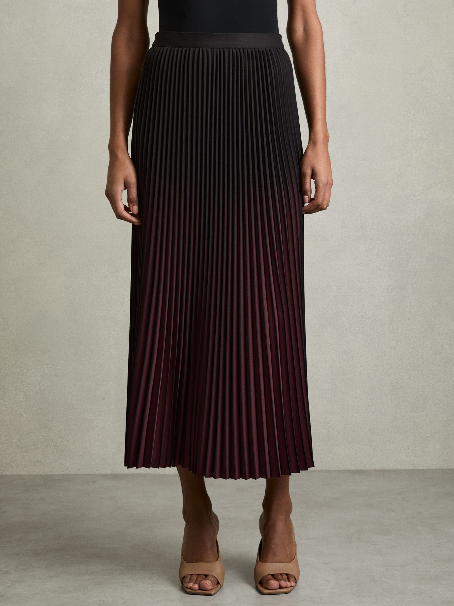 Petite Ombré Pleated Midi Skirt in Black/Pink - Image 3 of 6