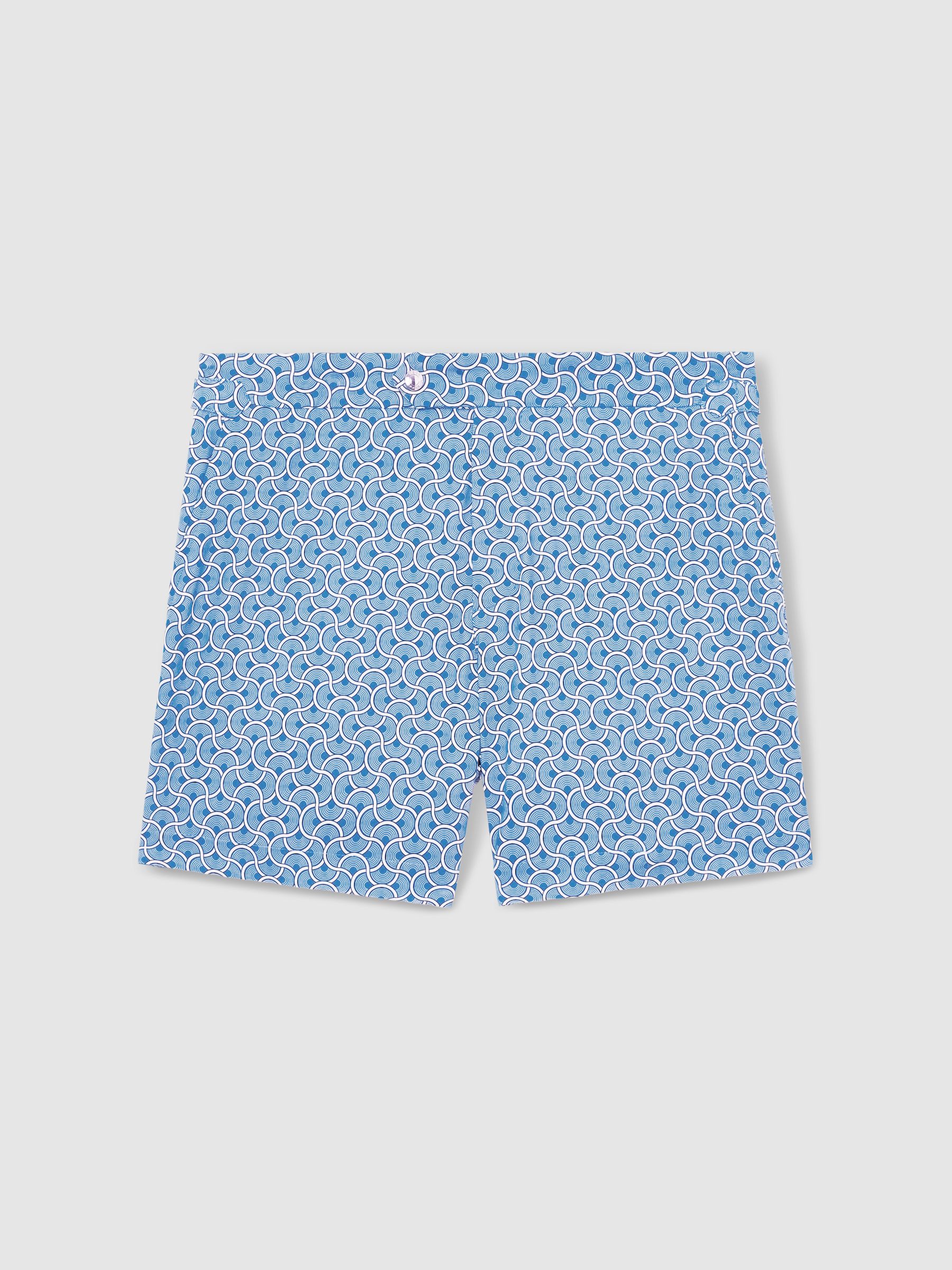 Geometric Print Swim Shorts in French Blue - Image 2 of 5