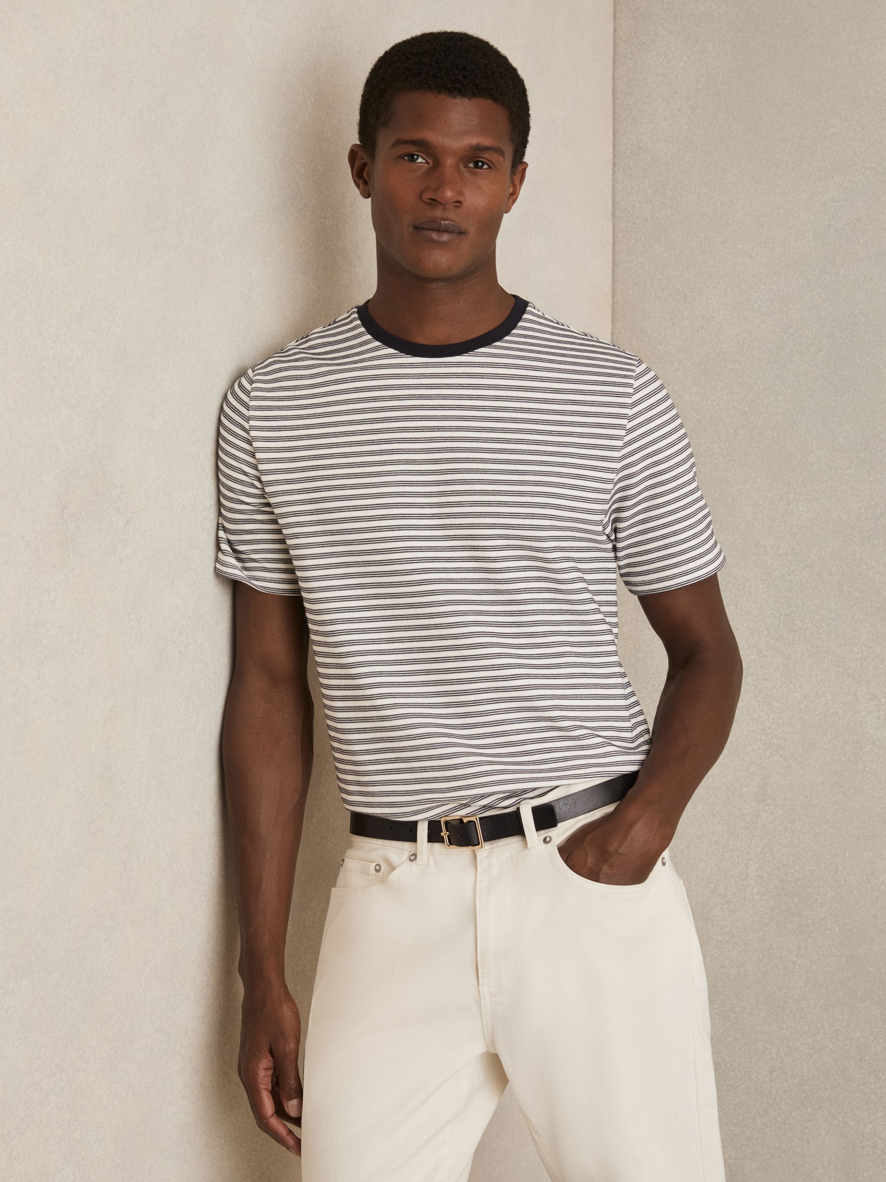 Heavyweight Striped T-Shirt in White/Navy - Image 1 of 6