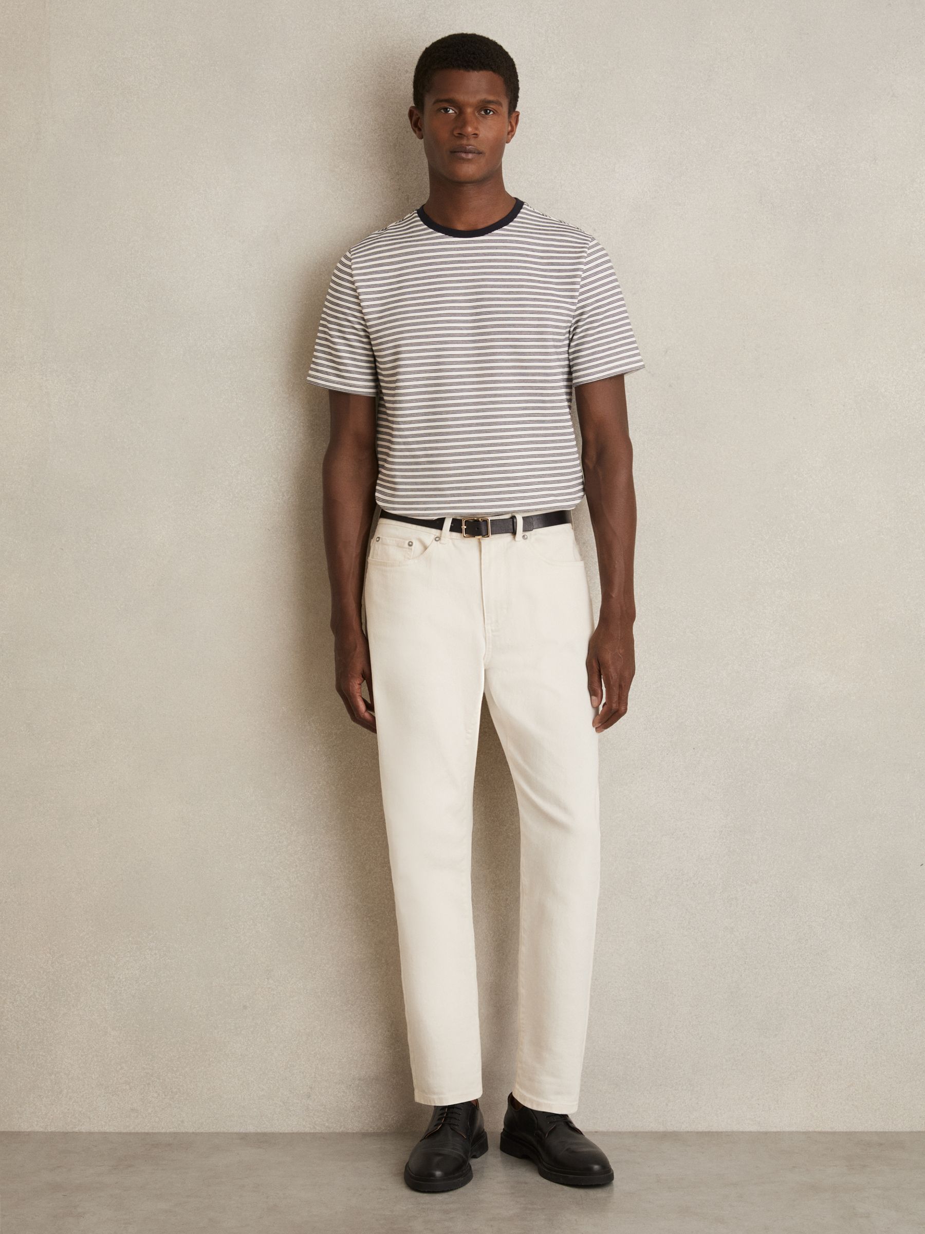 Heavyweight Striped T-Shirt in White/Navy - Image 3 of 6