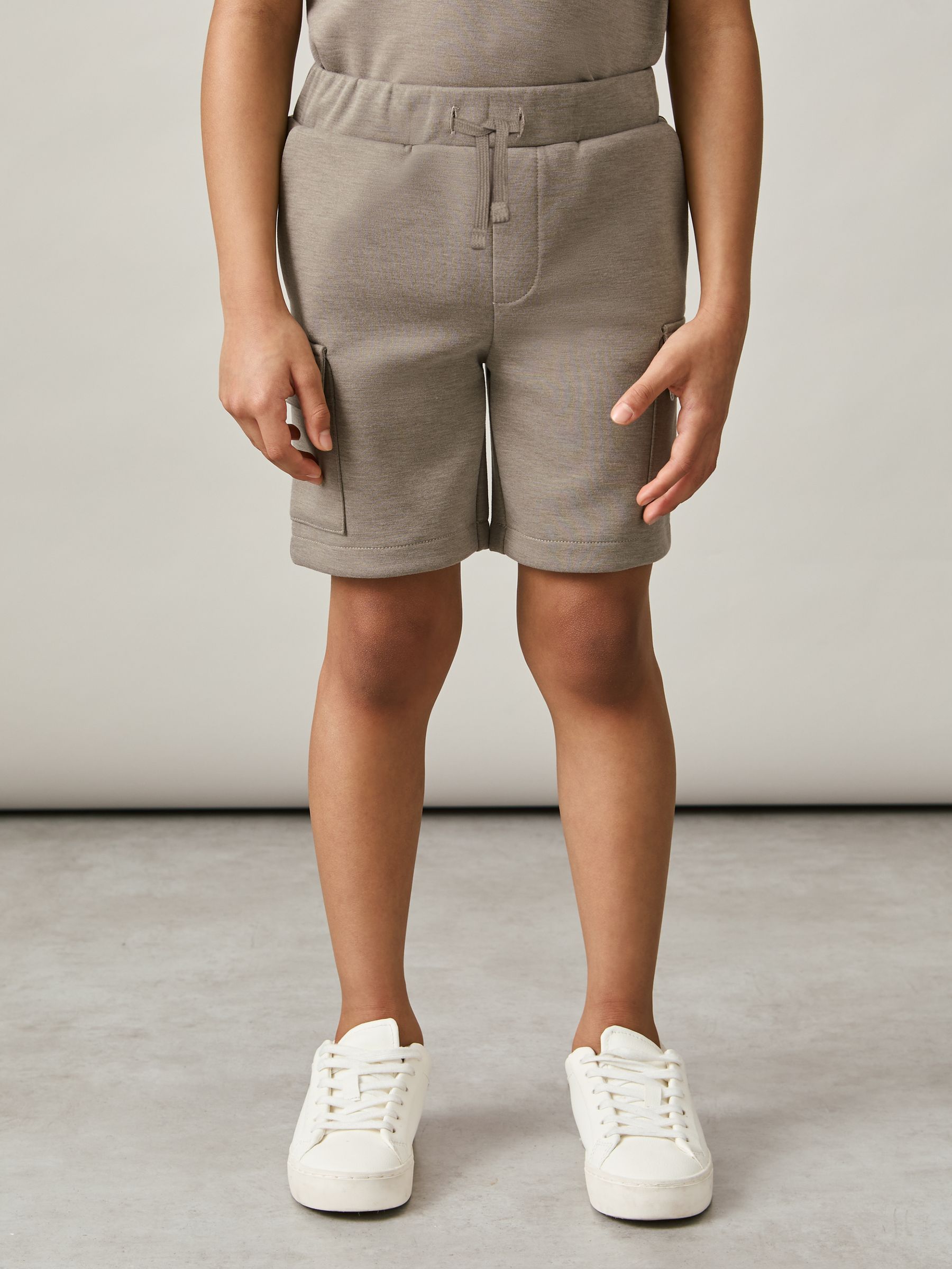 9-13 yrs Interlock-Jersey Cargo Shorts in Taupe Brown - Image 3 of 5