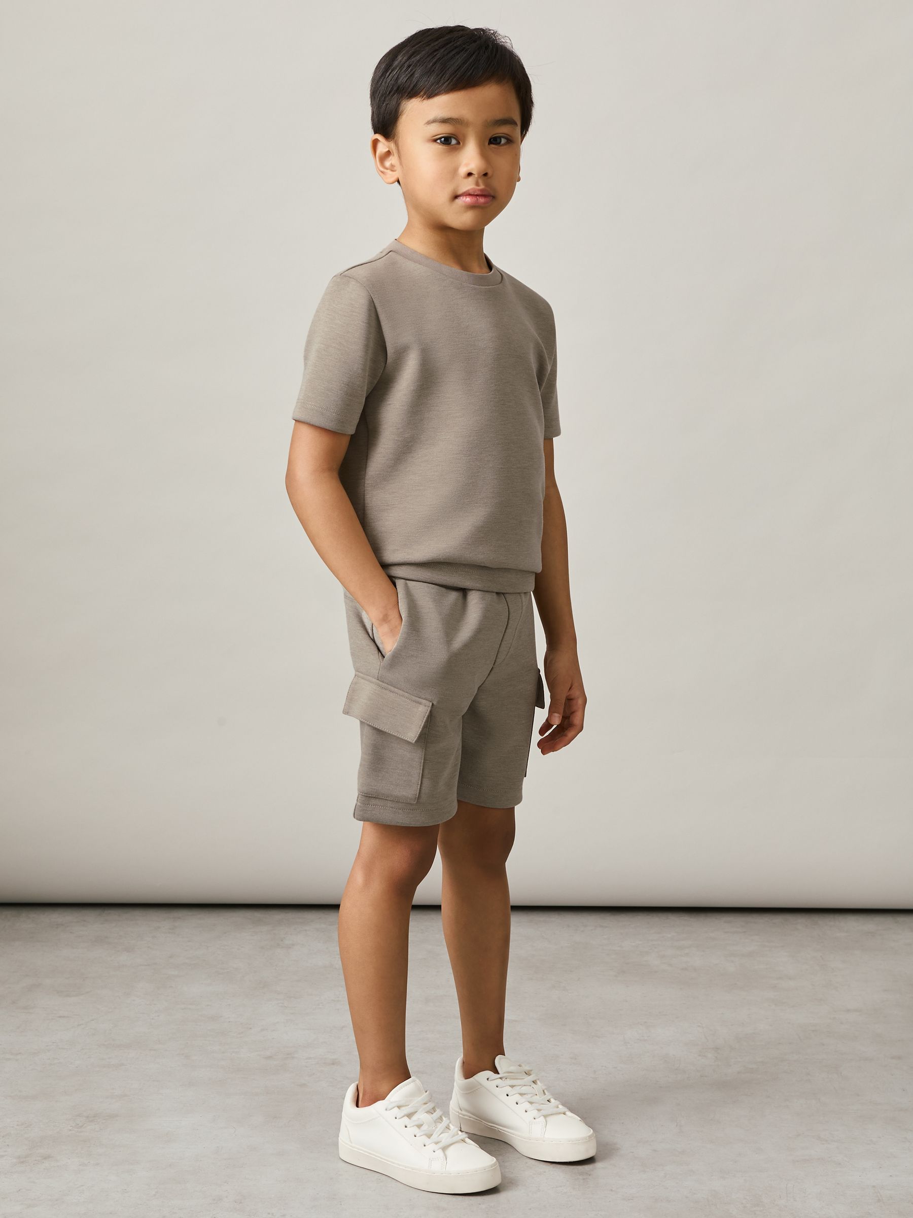 3-9 yrs Interlock-Jersey Crew-Neck T-Shirt in Taupe Brown - Image 1 of 4