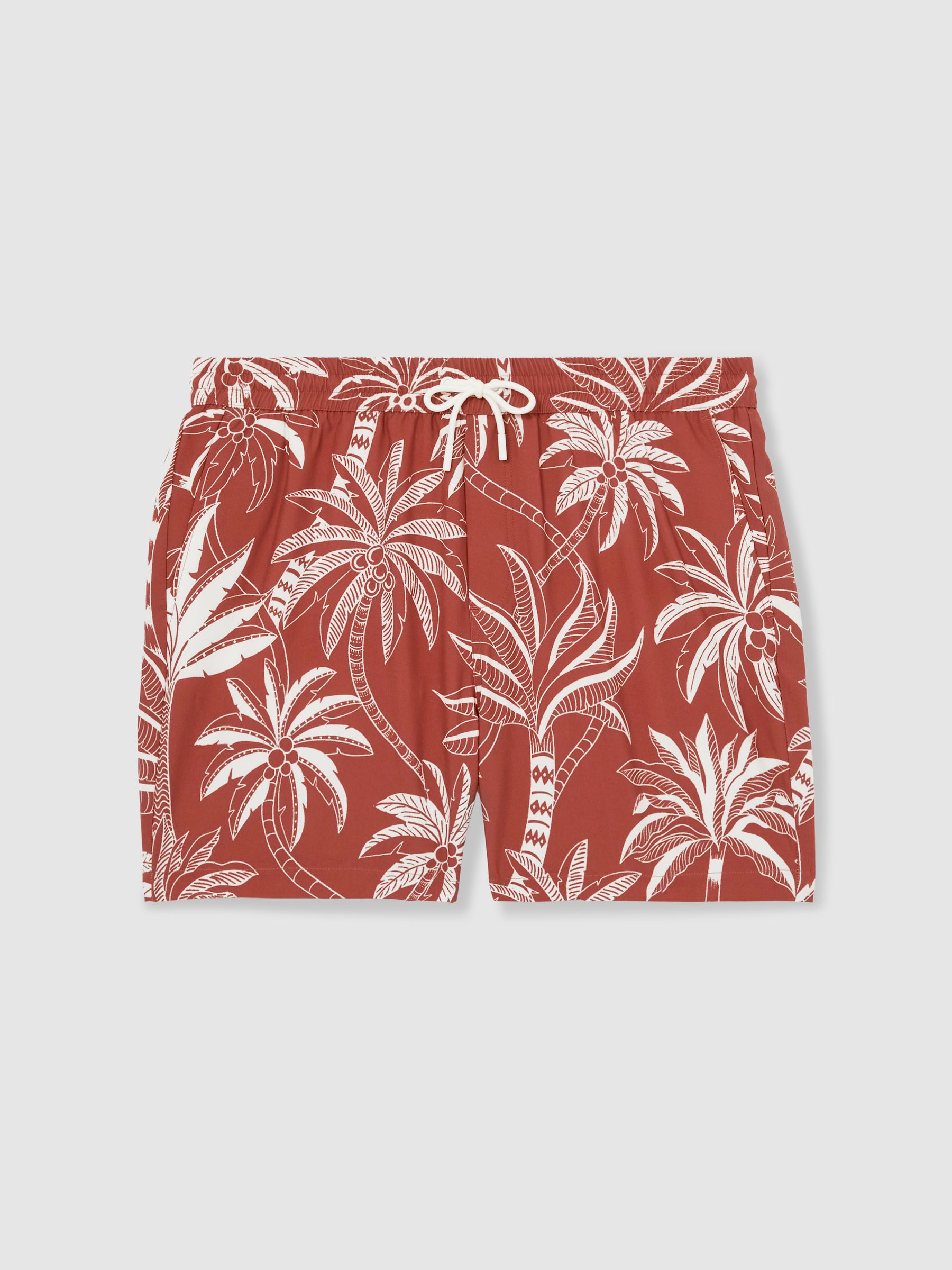 Palm Print Swim Shorts in Brick Red/White - Image 2 of 5
