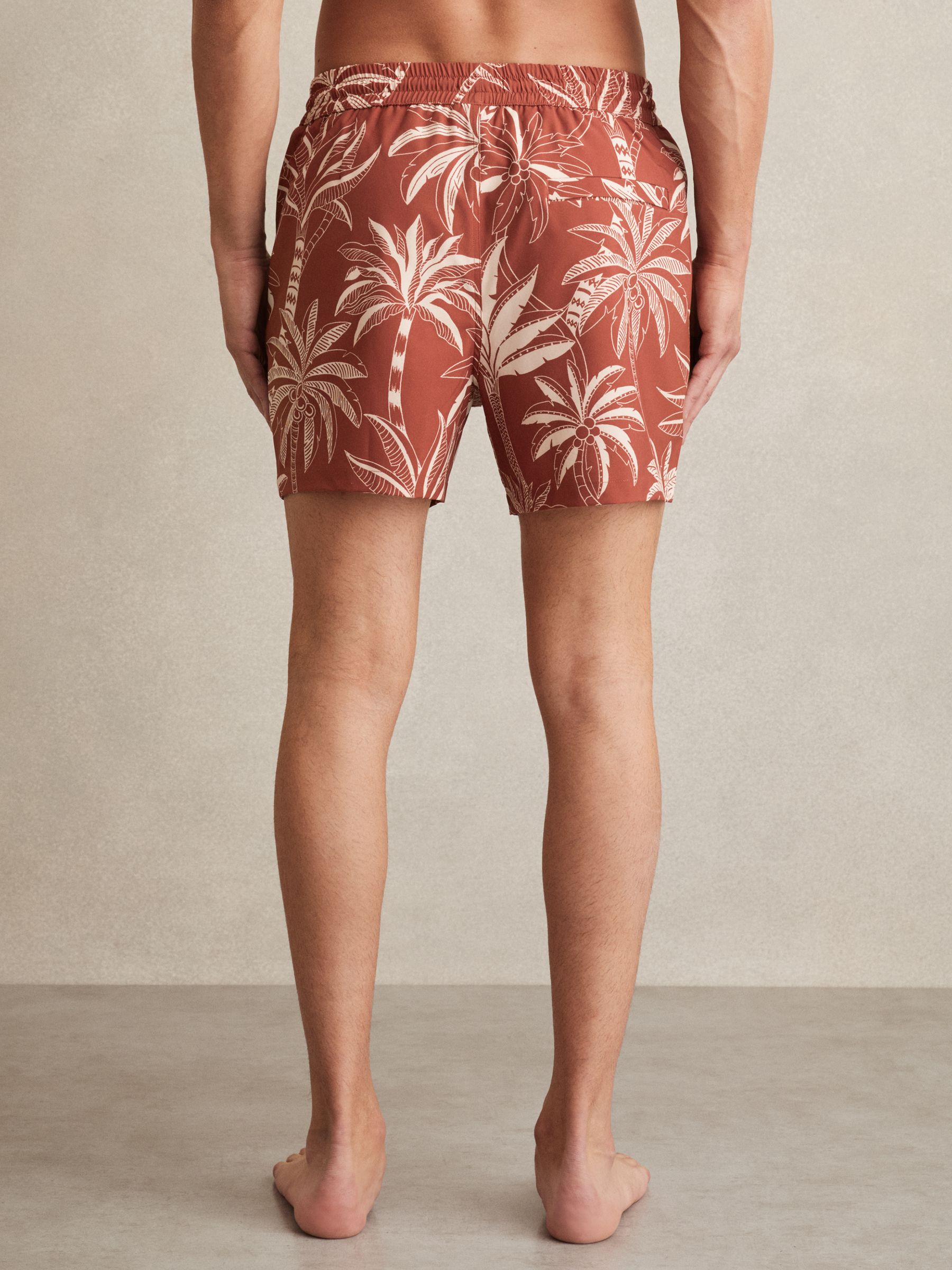 Palm Print Swim Shorts in Brick Red/White - Image 4 of 5