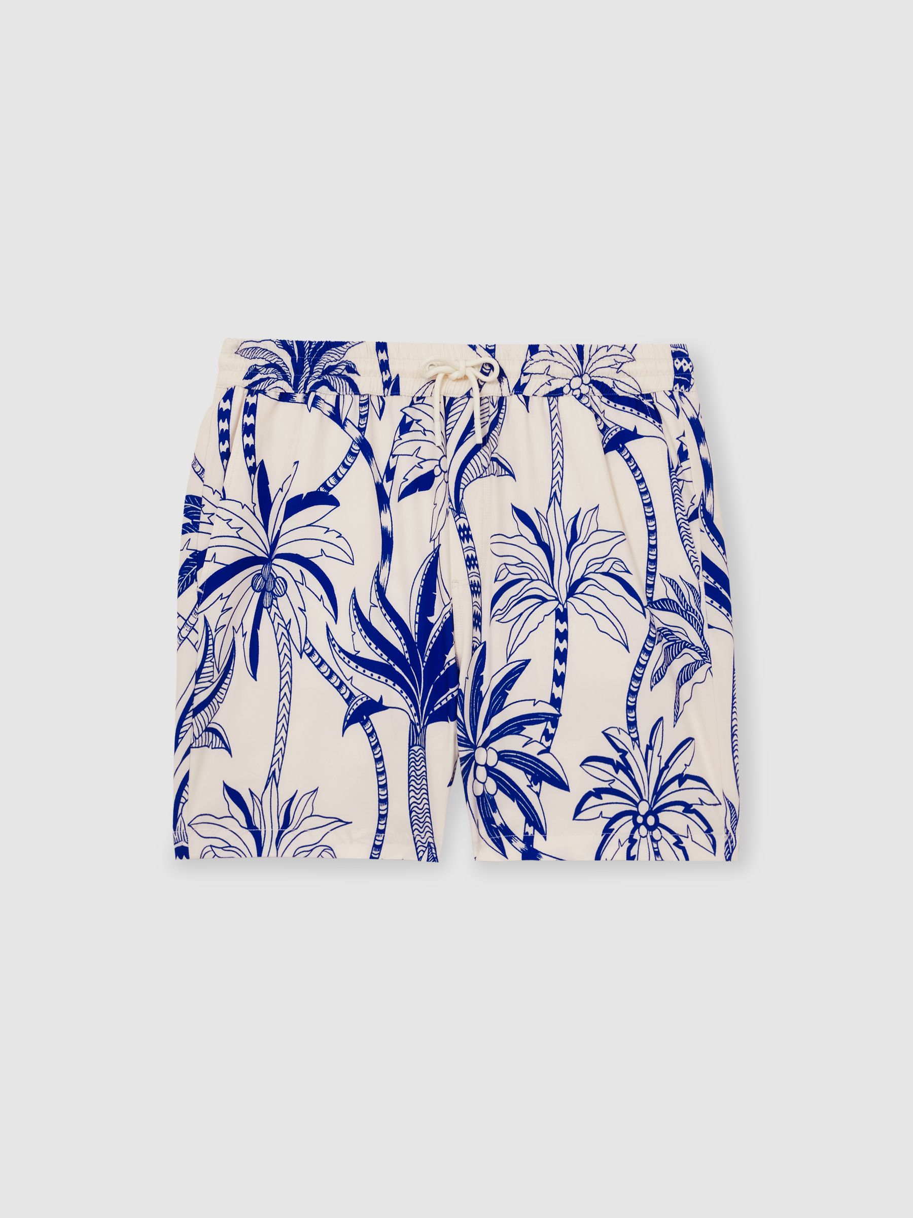 Palm Print Swim Shorts in French Blue/White - Image 2 of 5