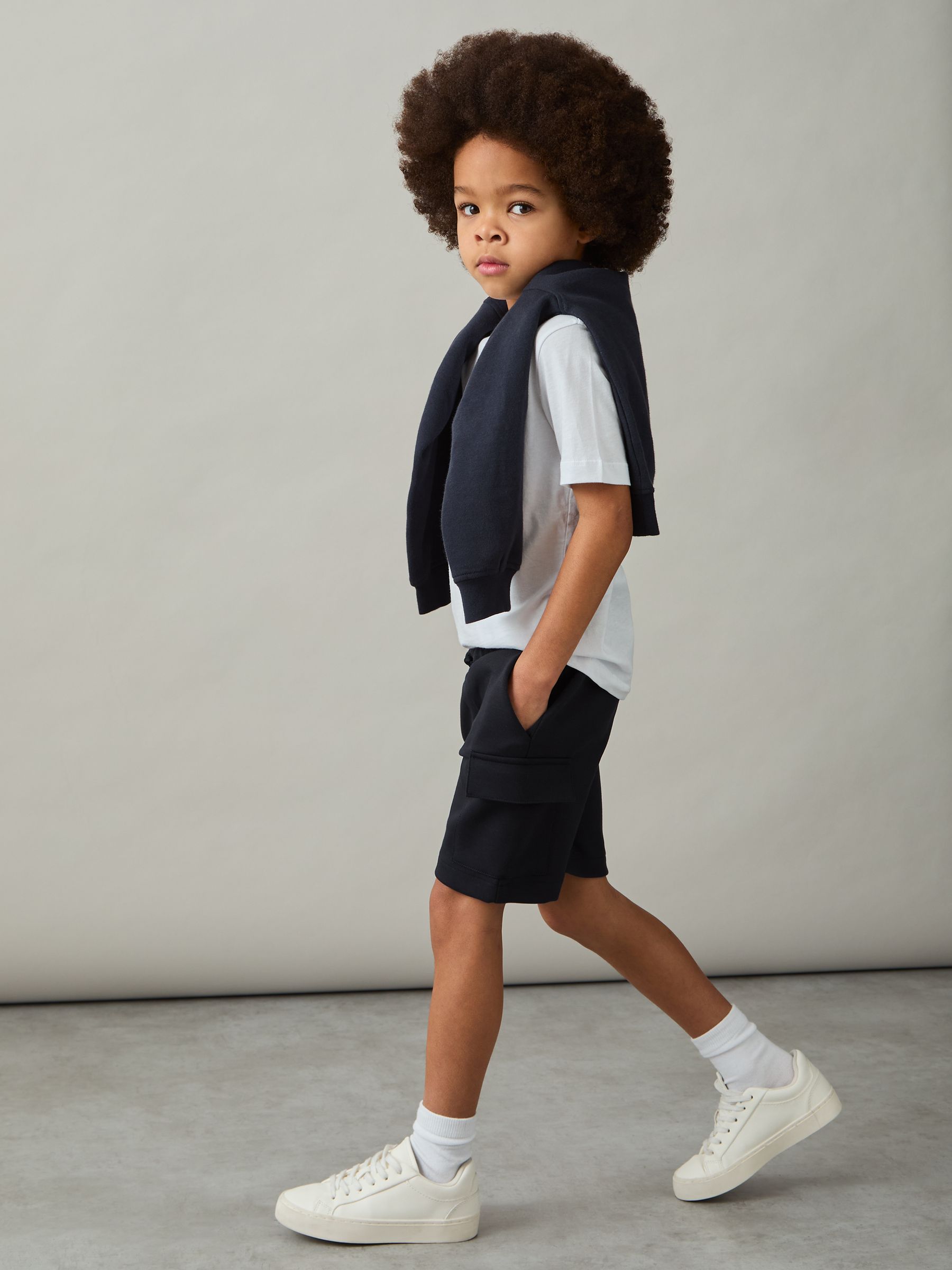 9-13 yrs Interlock-Jersey Cargo Shorts in Navy - Image 3 of 4