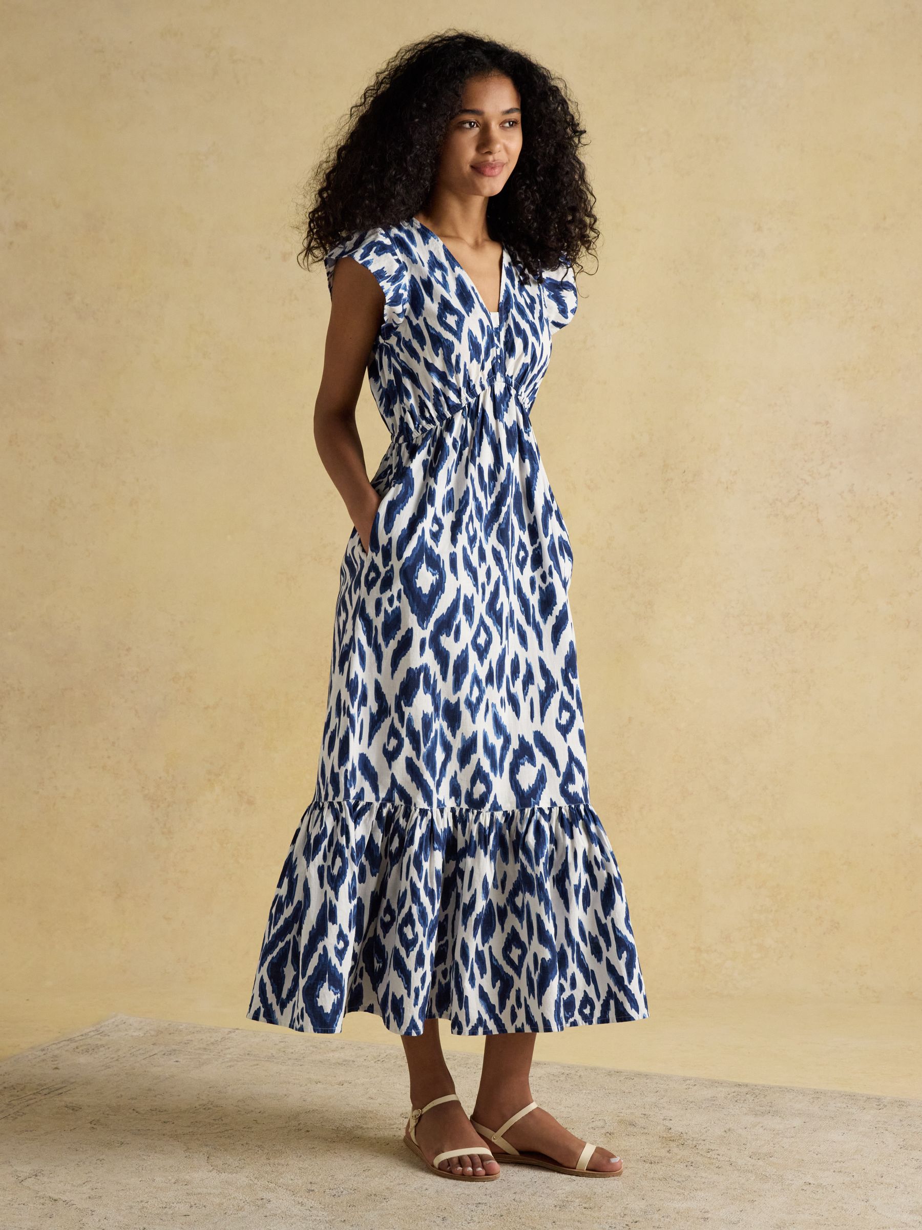 Winnie Blue/White Frill Shoulder Dress - Image 3 of 9