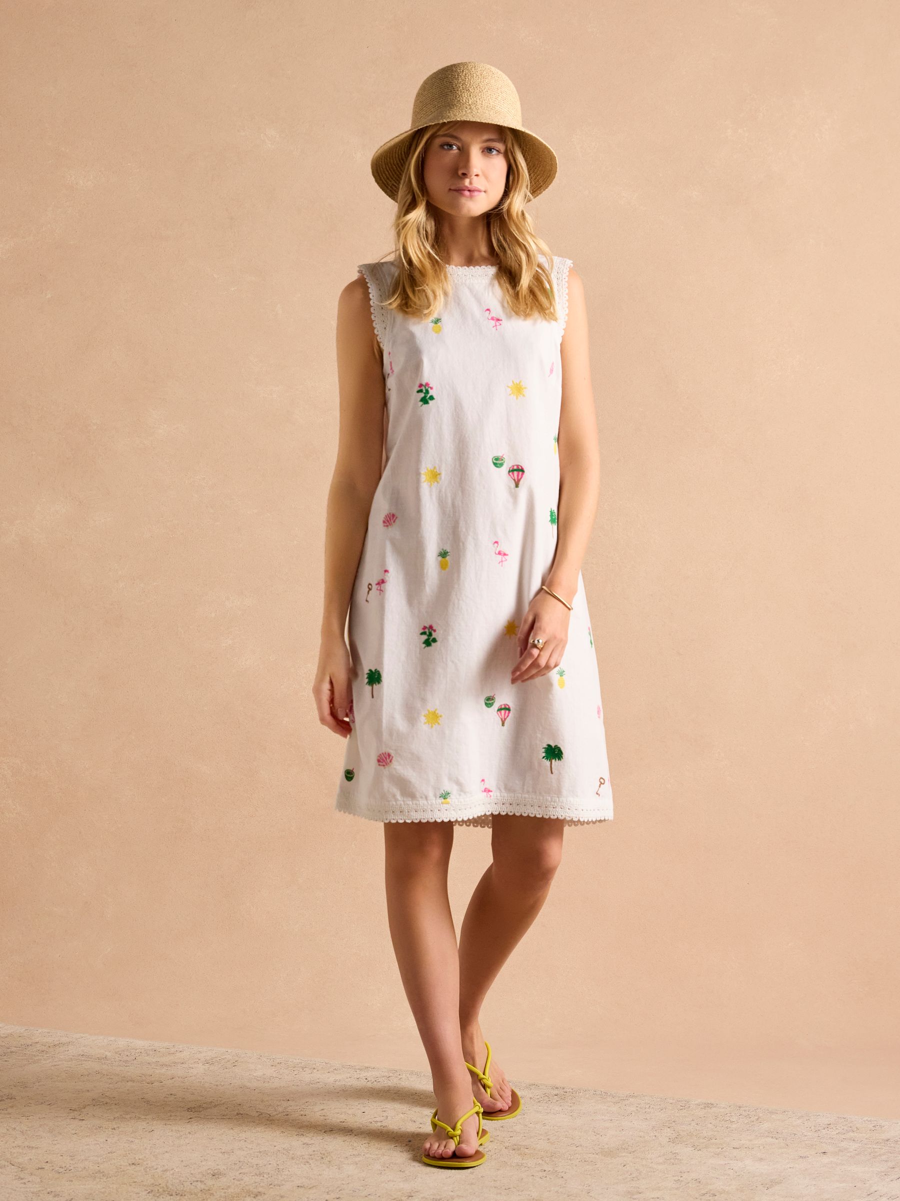 Cream Aileen 100% Cotton Sleeveless Shift Dress - Image 1 of 6