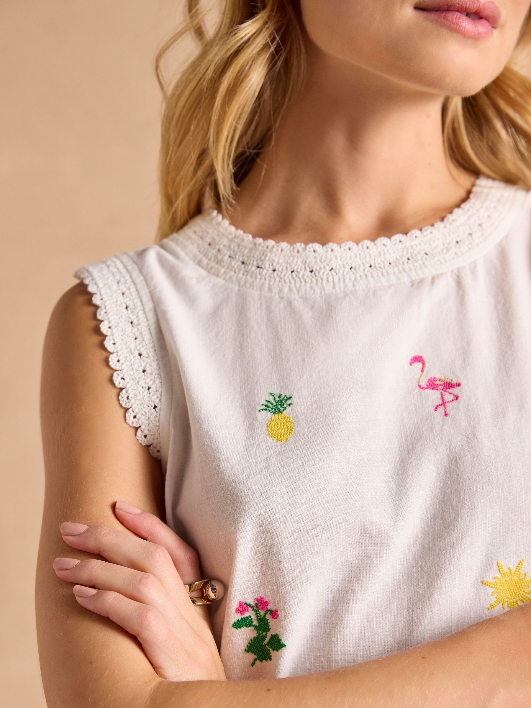 Cream Aileen 100% Cotton Sleeveless Shift Dress - Image 4 of 6