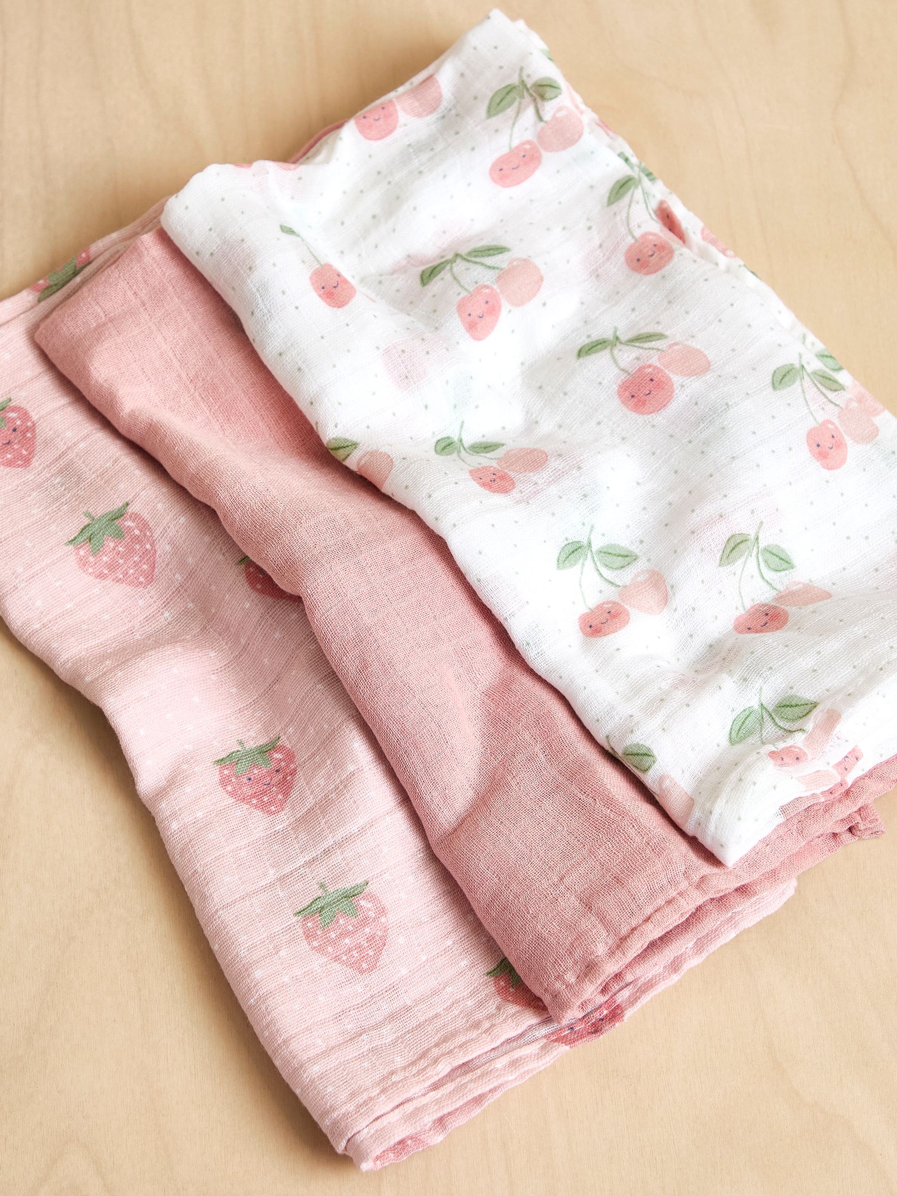 Cotton Muslin Next Muslins Pink Strawberry Cherries 3-Pack Muslins
