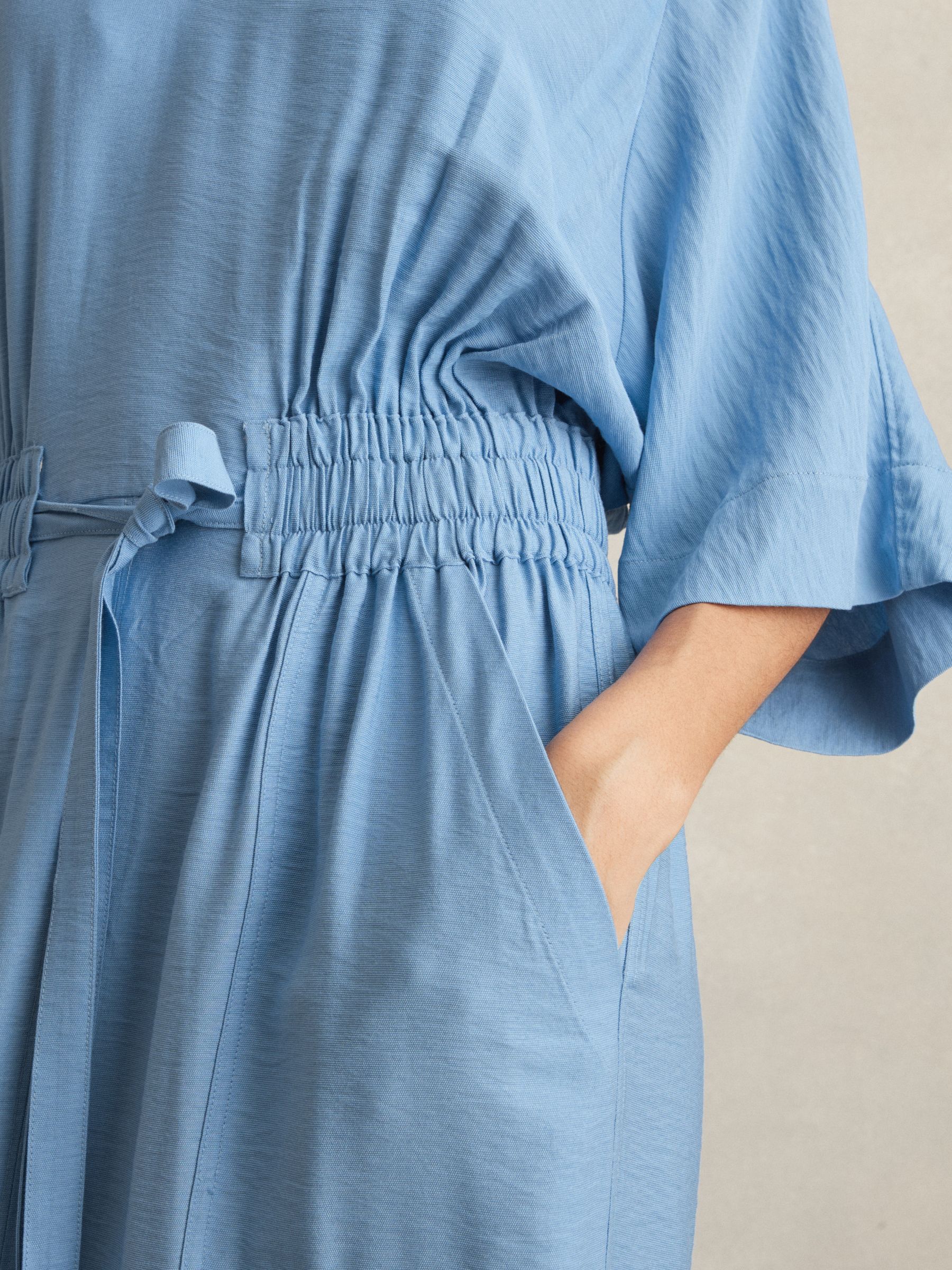 Petite Shirred-Waist Midi Shirt Dress in Blue - Image 3 of 6