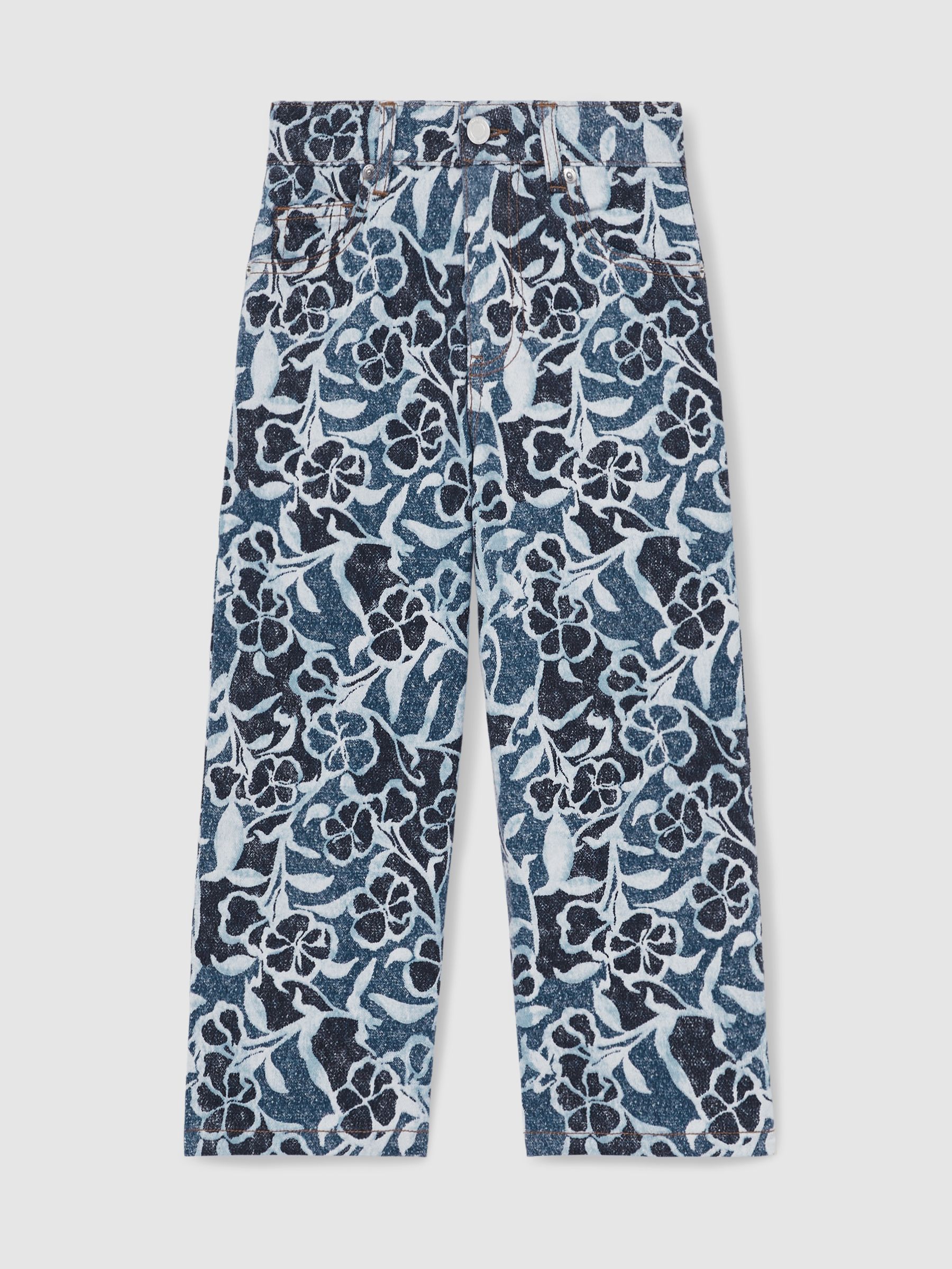 9-13 yrs Floral-Print Straight-Leg Jeans in Blue - Image 2 of 5