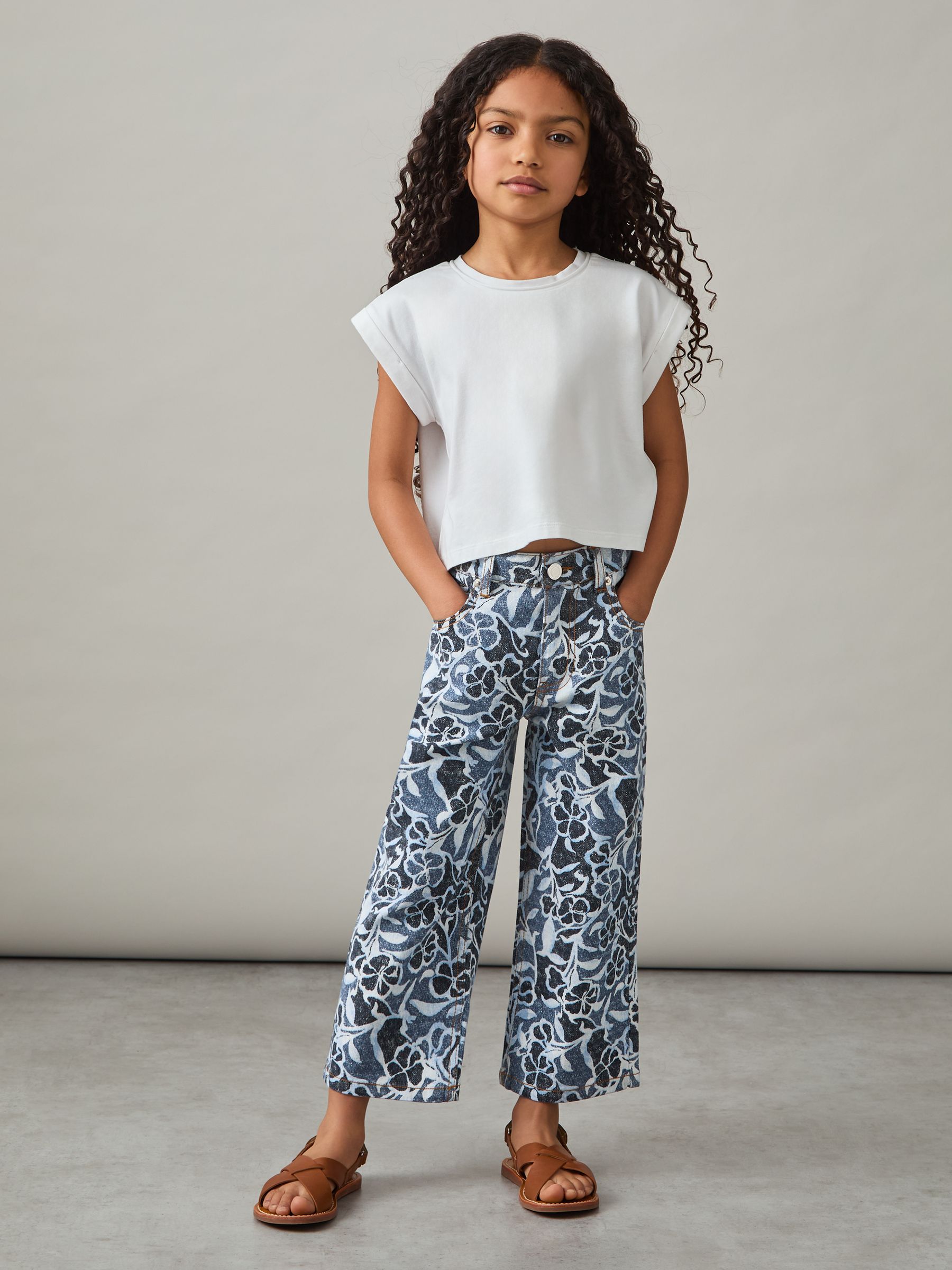 9-13 yrs Floral-Print Straight-Leg Jeans in Blue - Image 3 of 5